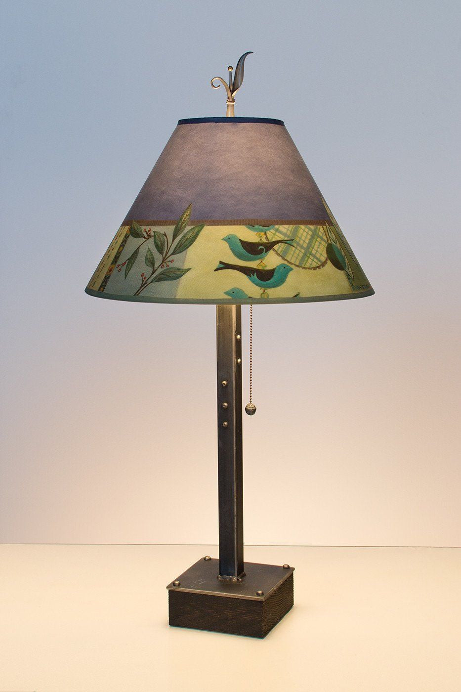Janna Ugone & Co Table Lamps Steel Table Lamp on Wood with Medium Conical Shade in New Capri Periwinkle