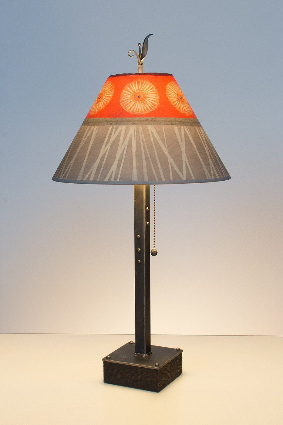 Janna Ugone & Co Table Lamps Steel Table Lamp on Wood with Medium Conical Shade in Tang