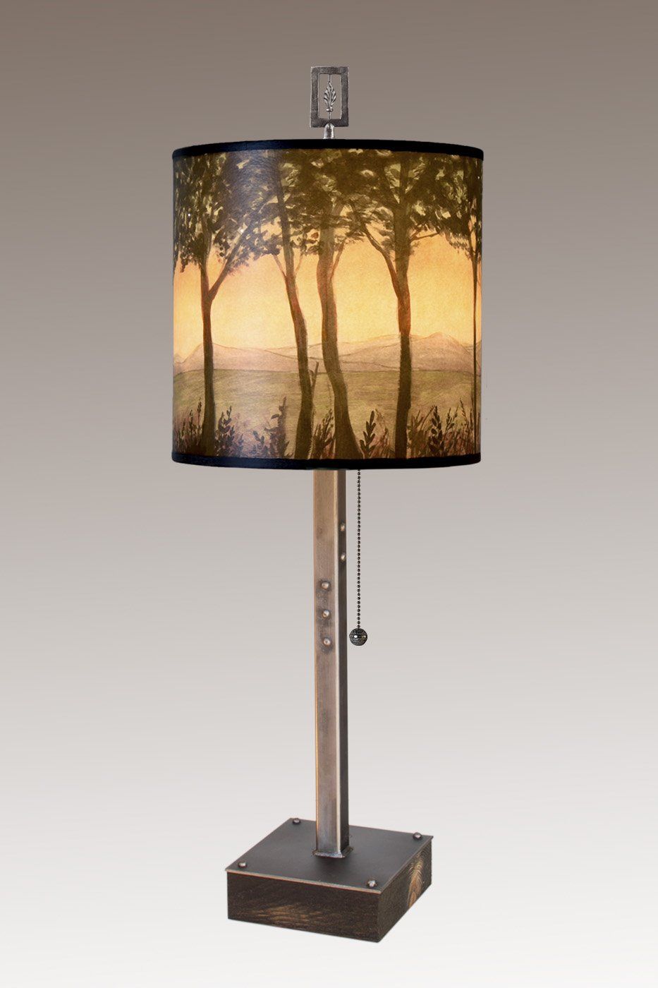Janna Ugone & Co Table Lamps Steel Table Lamp on Wood with Medium Drum Shade in Dawn