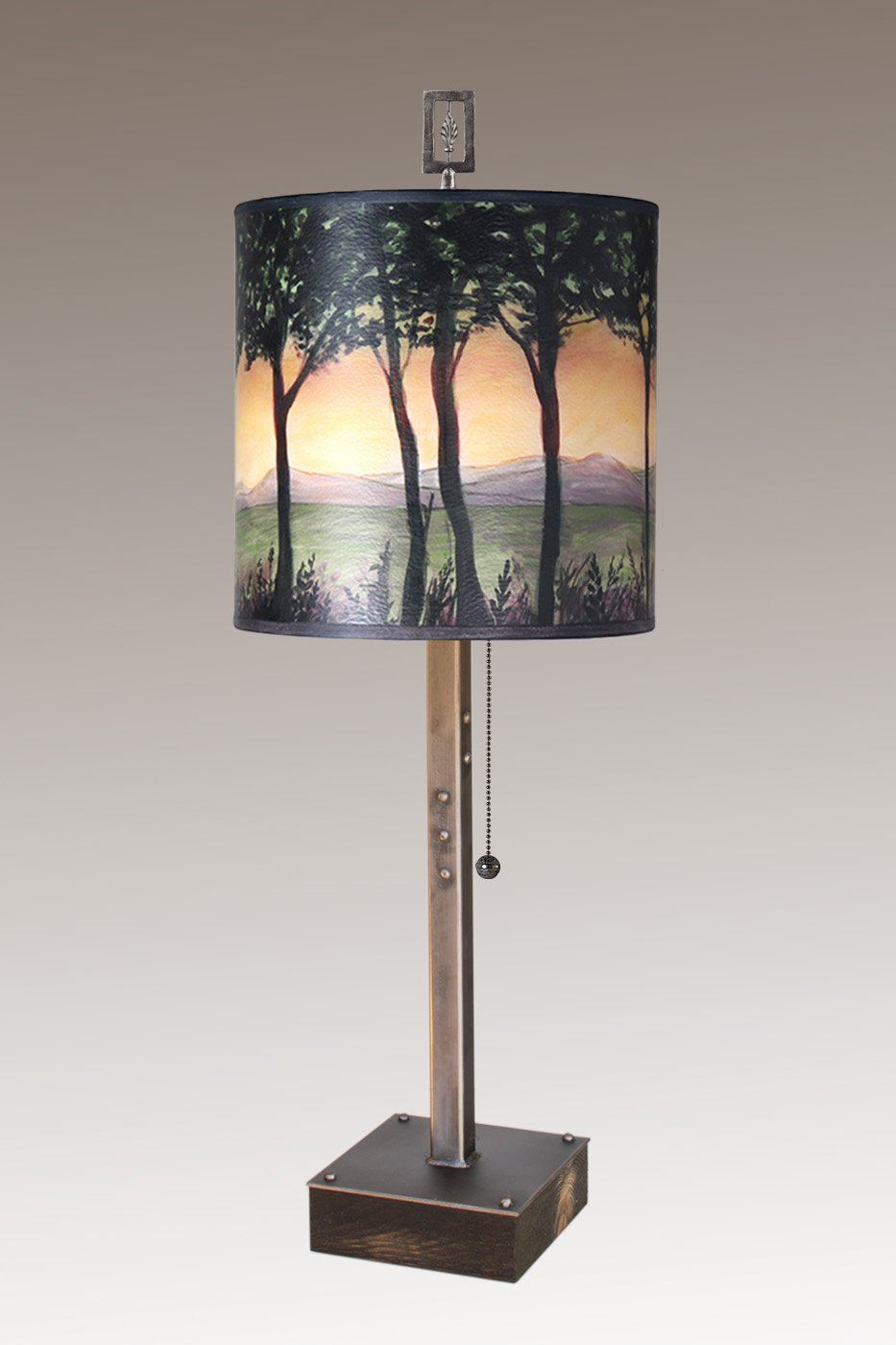 Janna Ugone &amp; Co Table Lamps Steel Table Lamp on Wood with Medium Drum Shade in Dawn