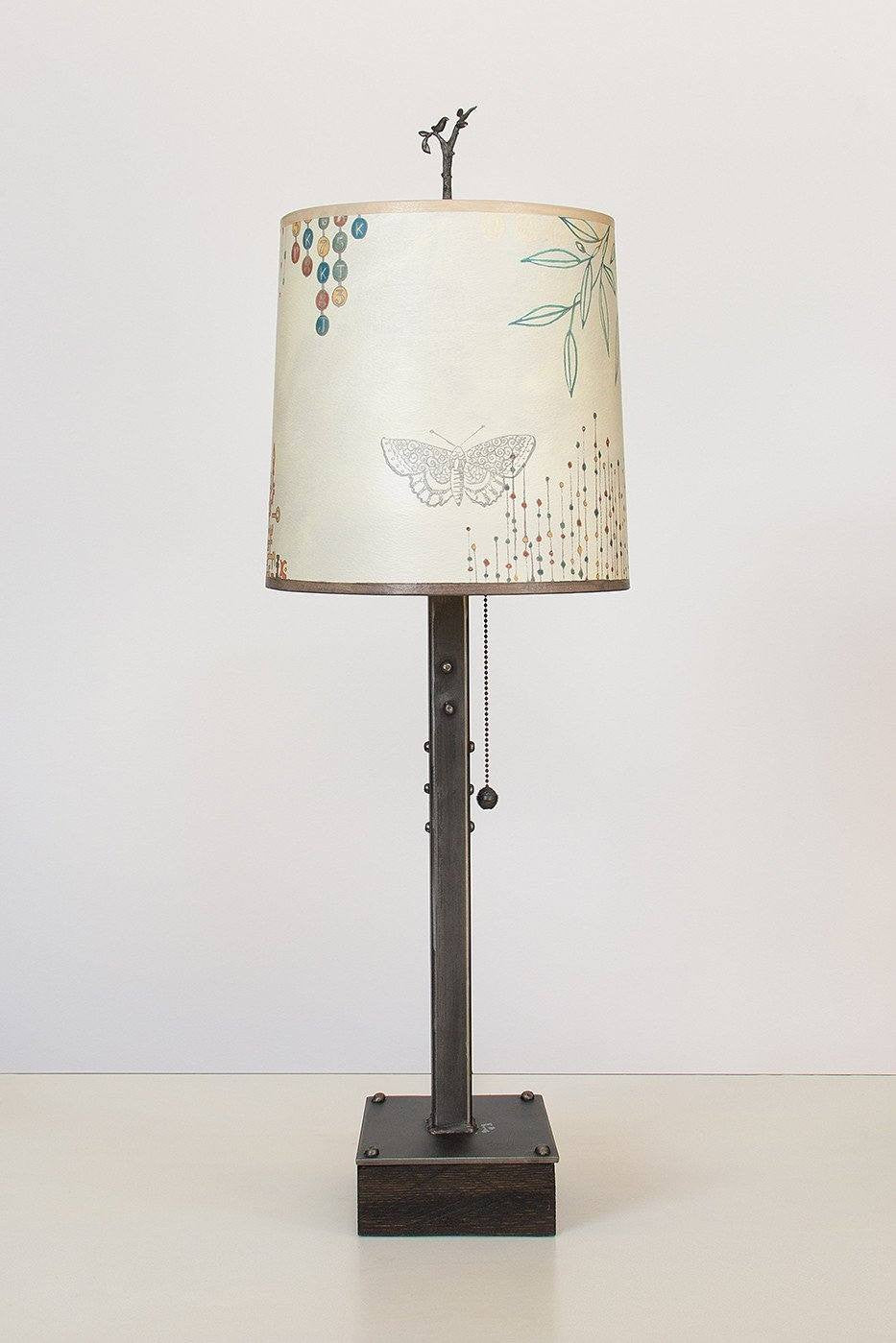 Janna Ugone & Co Table Lamps Steel Table Lamp on Wood with Medium Drum Shade in Ecru Journey