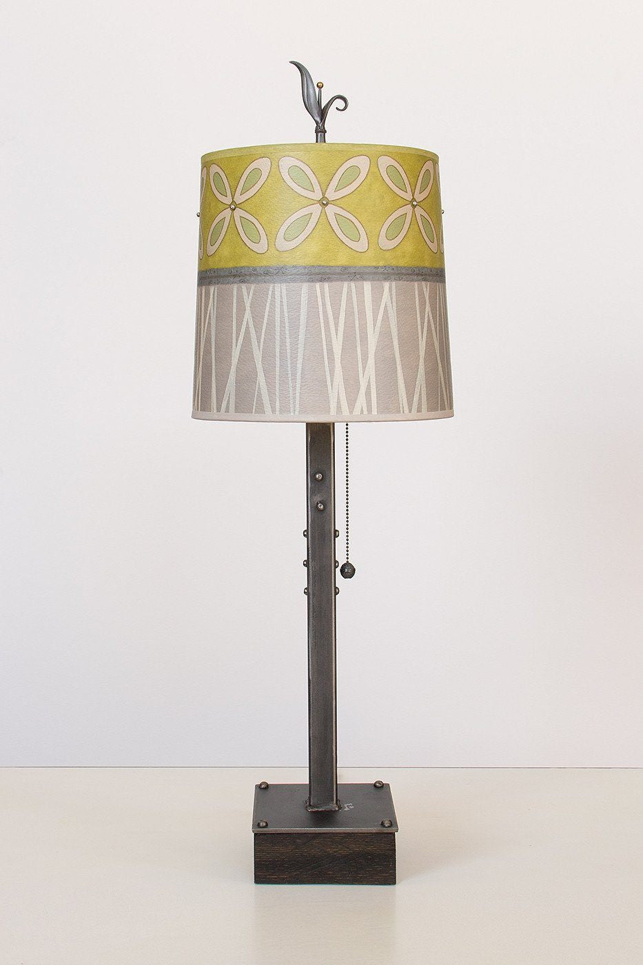 Janna Ugone & Co Table Lamps Steel Table Lamp on Wood with Medium Drum Shade in Kiwi