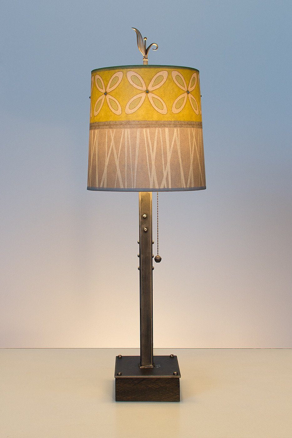 Janna Ugone & Co Table Lamps Steel Table Lamp on Wood with Medium Drum Shade in Kiwi