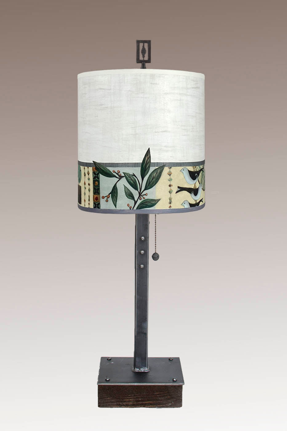 Janna Ugone &amp; Co Table Lamp Steel Table Lamp on Wood with Medium Drum Shade in New Capri Opal