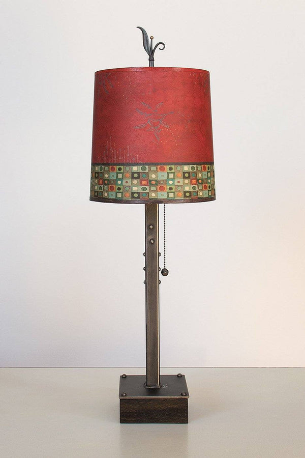 Steel Table Lamp on Wood with Medium Drum Shade in Red Mosaic - Janna ...