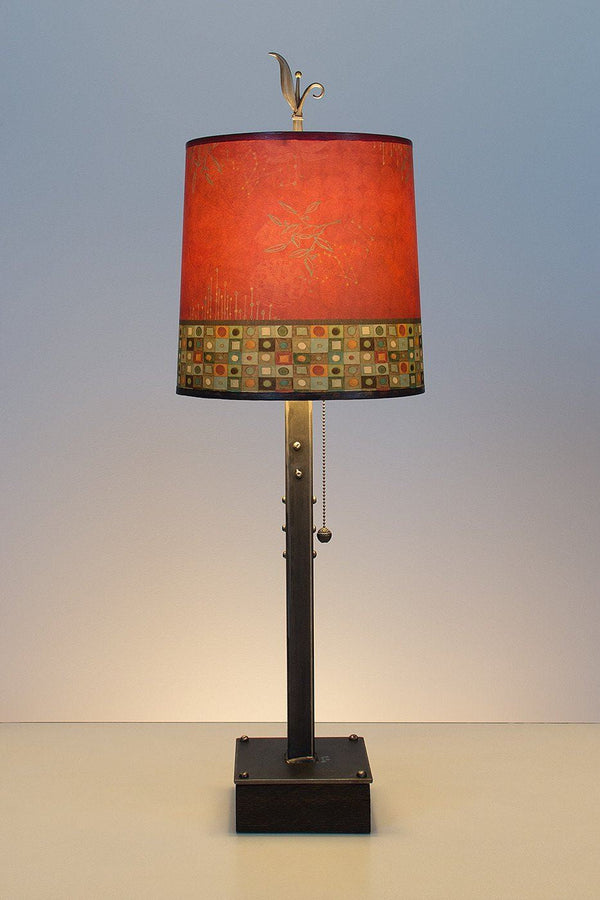 Steel Table Lamp on Wood with Medium Drum Shade in Red Mosaic - Janna ...