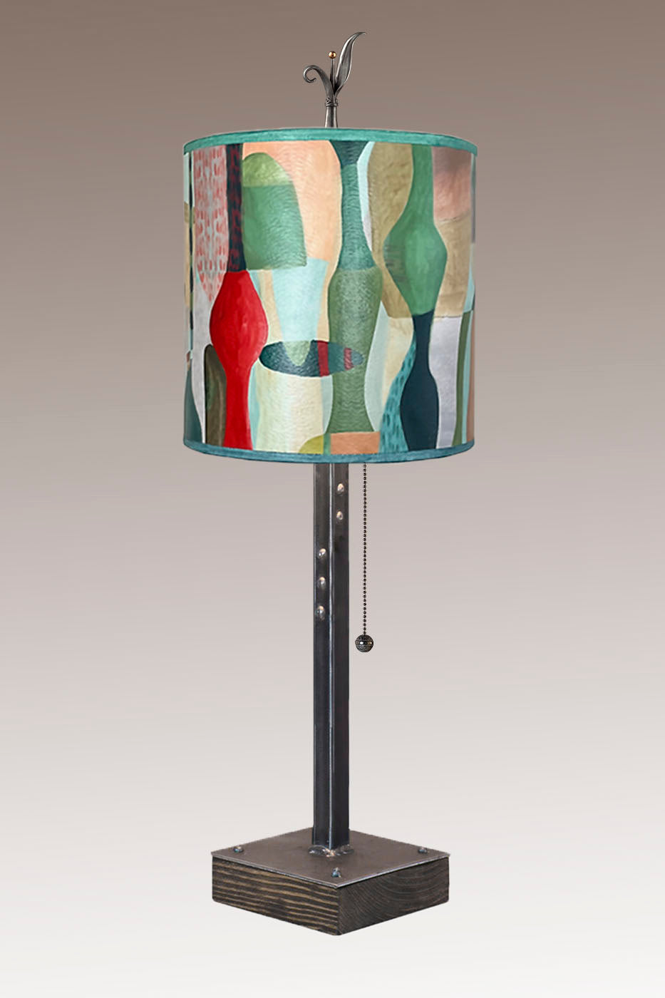 Janna Ugone & Co Table Lamp Steel Table Lamp on Wood with Medium Drum Shade in Riviera in Poppy