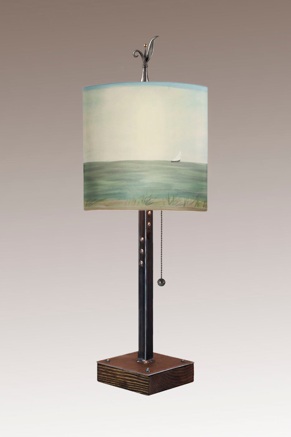 Janna Ugone & Co Table Lamps Steel Table Lamp on Wood with Medium Drum Shade in Shore