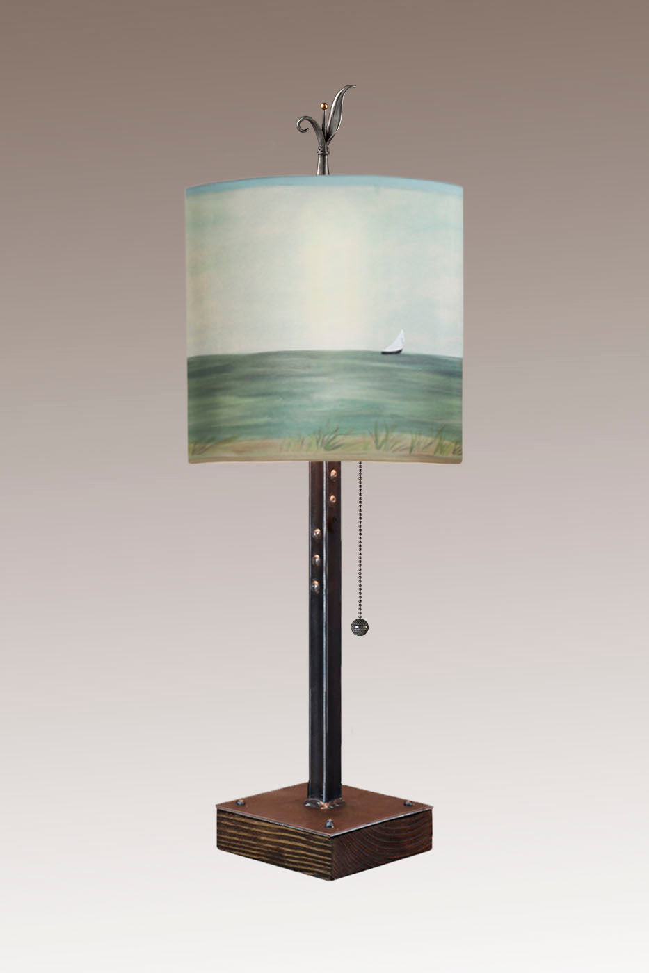 Janna Ugone &amp; Co Table Lamps Steel Table Lamp on Wood with Medium Drum Shade in Shore