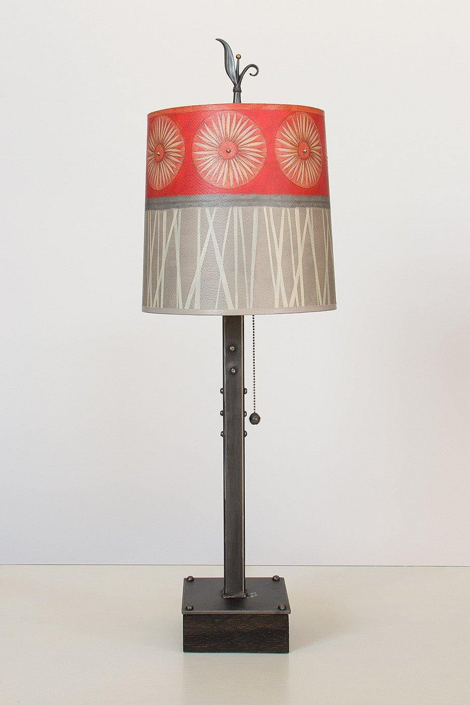 Janna Ugone & Co Table Lamps Steel Table Lamp on Wood with Medium Drum Shade in Tang