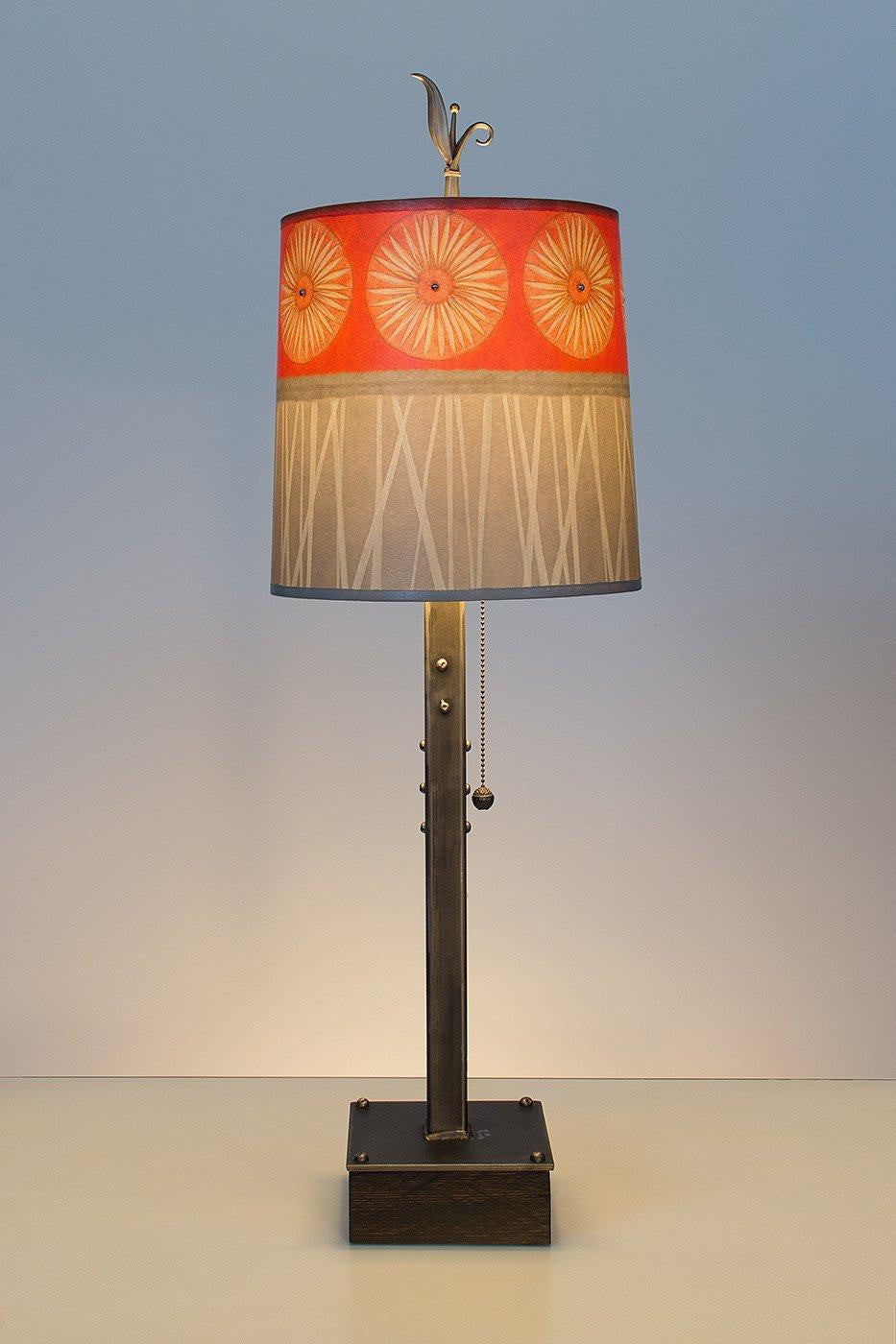 Janna Ugone & Co Table Lamps Steel Table Lamp on Wood with Medium Drum Shade in Tang
