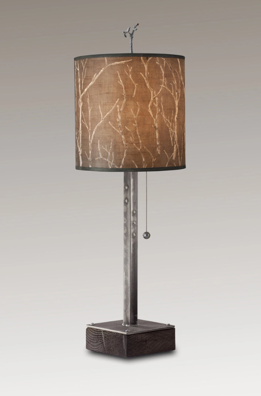 Janna Ugone & Co Table Lamps Steel Table Lamp on Wood with Medium Drum Shade in Twigs