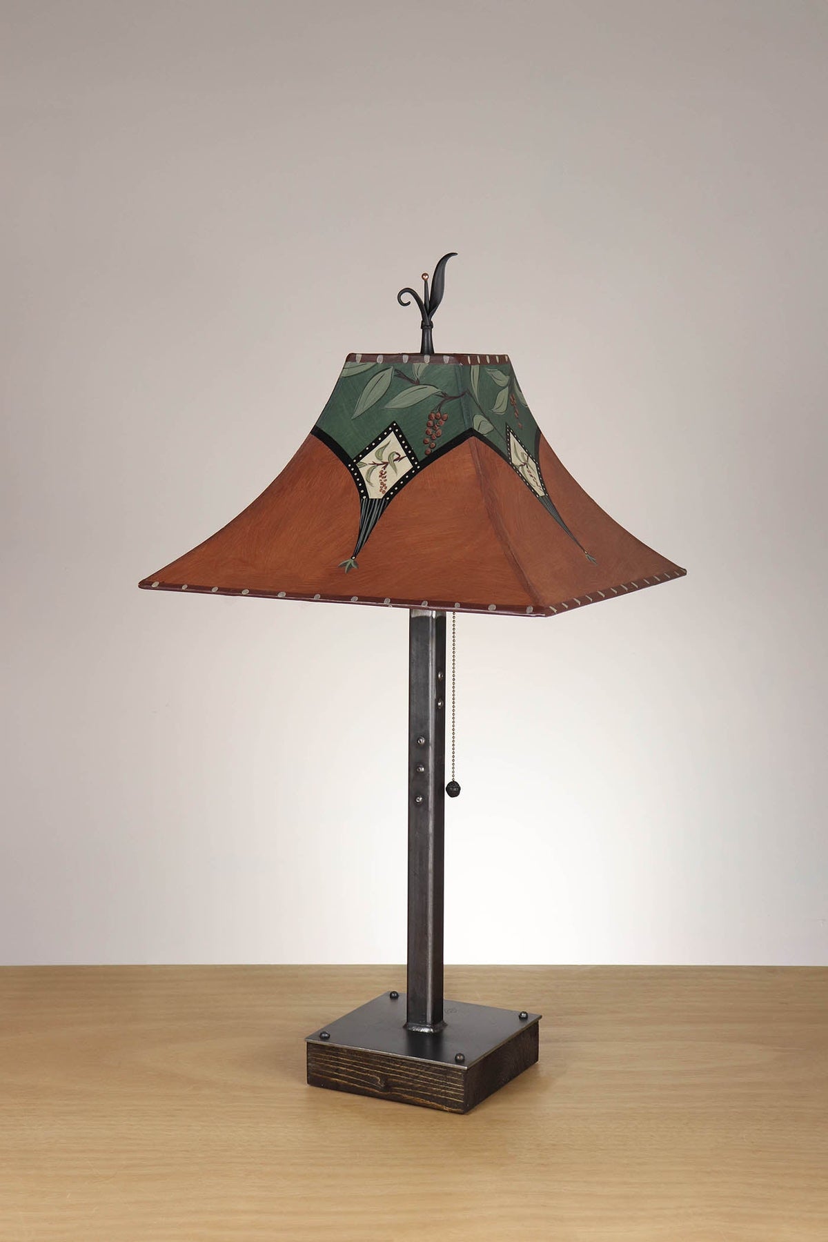 Janna Ugone &amp; Co Table Lamp Steel Table Lamp on Wood with Medium Pagoda Shade in Sundance Elderberry