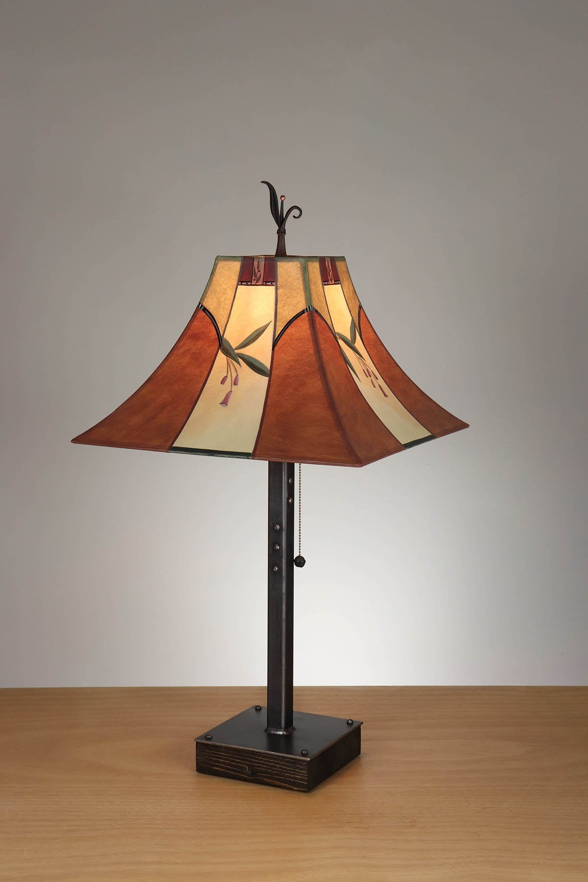 Janna Ugone &amp; Co Table Lamp Steel Table Lamp on Wood with Medium Pagoda Shade in Sundance Meadow Lilly