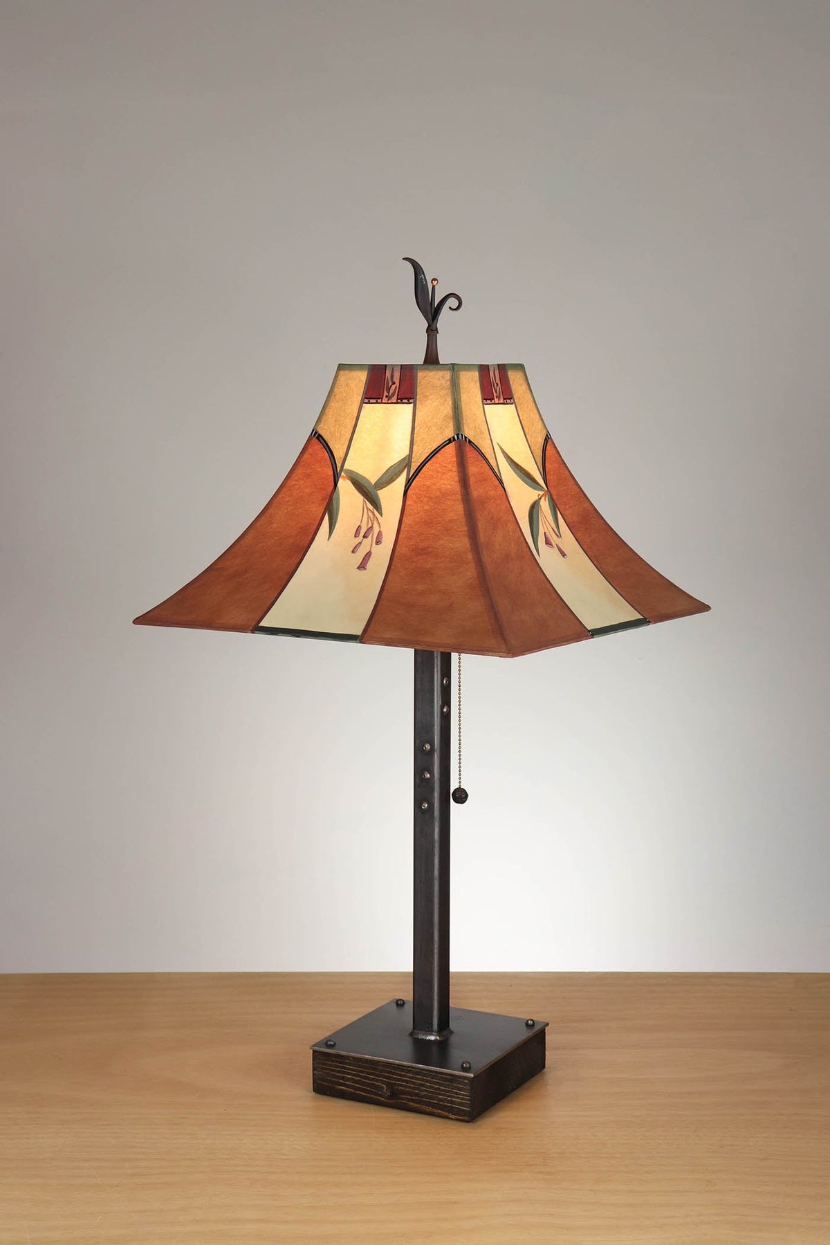 Janna Ugone &amp; Co Table Lamp Steel Table Lamp on Wood with Medium Pagoda Shade in Sundance Meadow Lilly