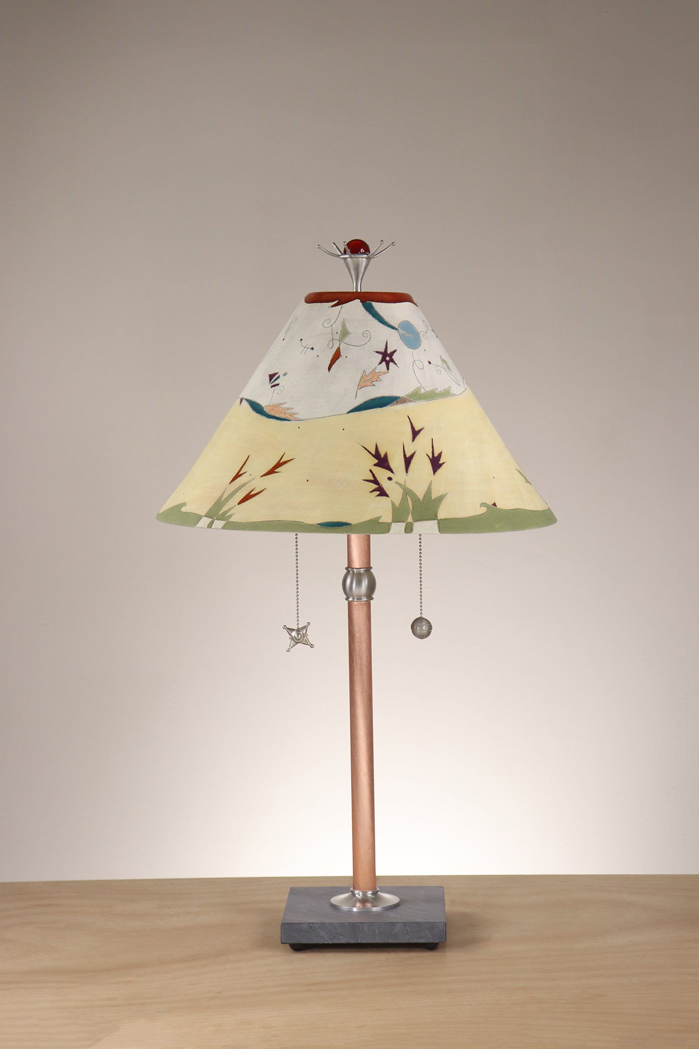 Janna Ugone & Co Floor Lamp Steel Table Lamp with Large Conical Ceramic Shade in Amber Landscape