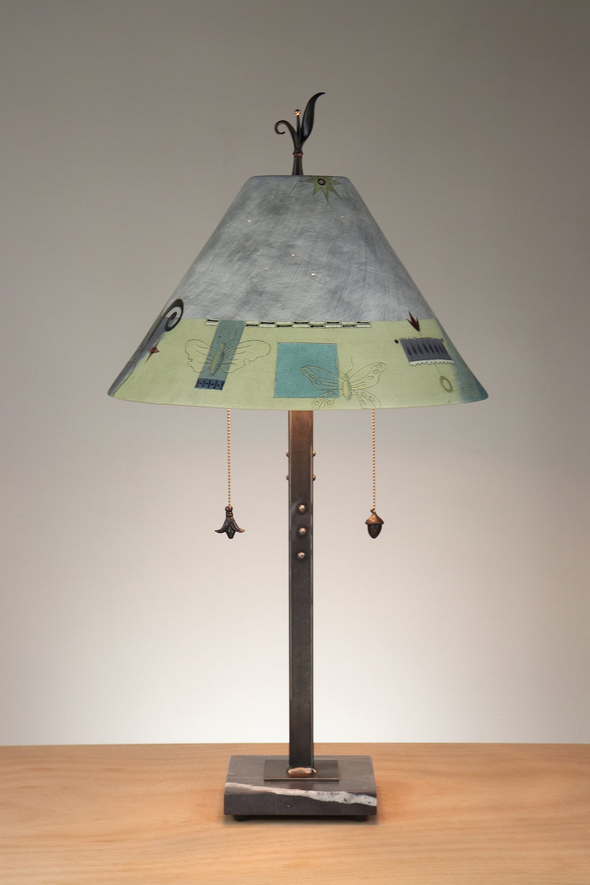 Janna Ugone &amp; Co Floor Lamp Steel Table Lamp with Large Conical Ceramic Shade in English Border in Ash