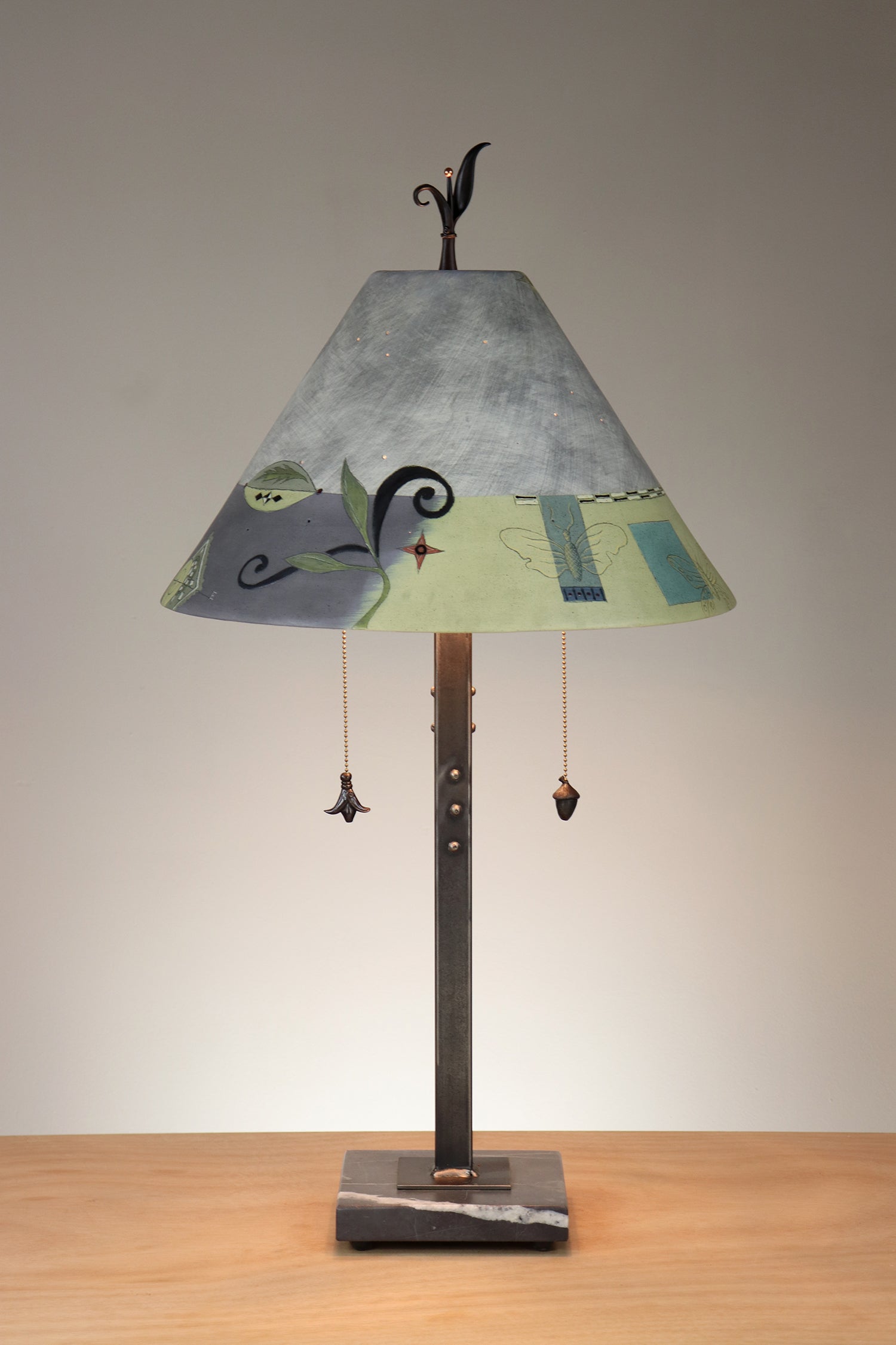Janna Ugone & Co Floor Lamp Steel Table Lamp with Large Conical Ceramic Shade in English Border in Ash