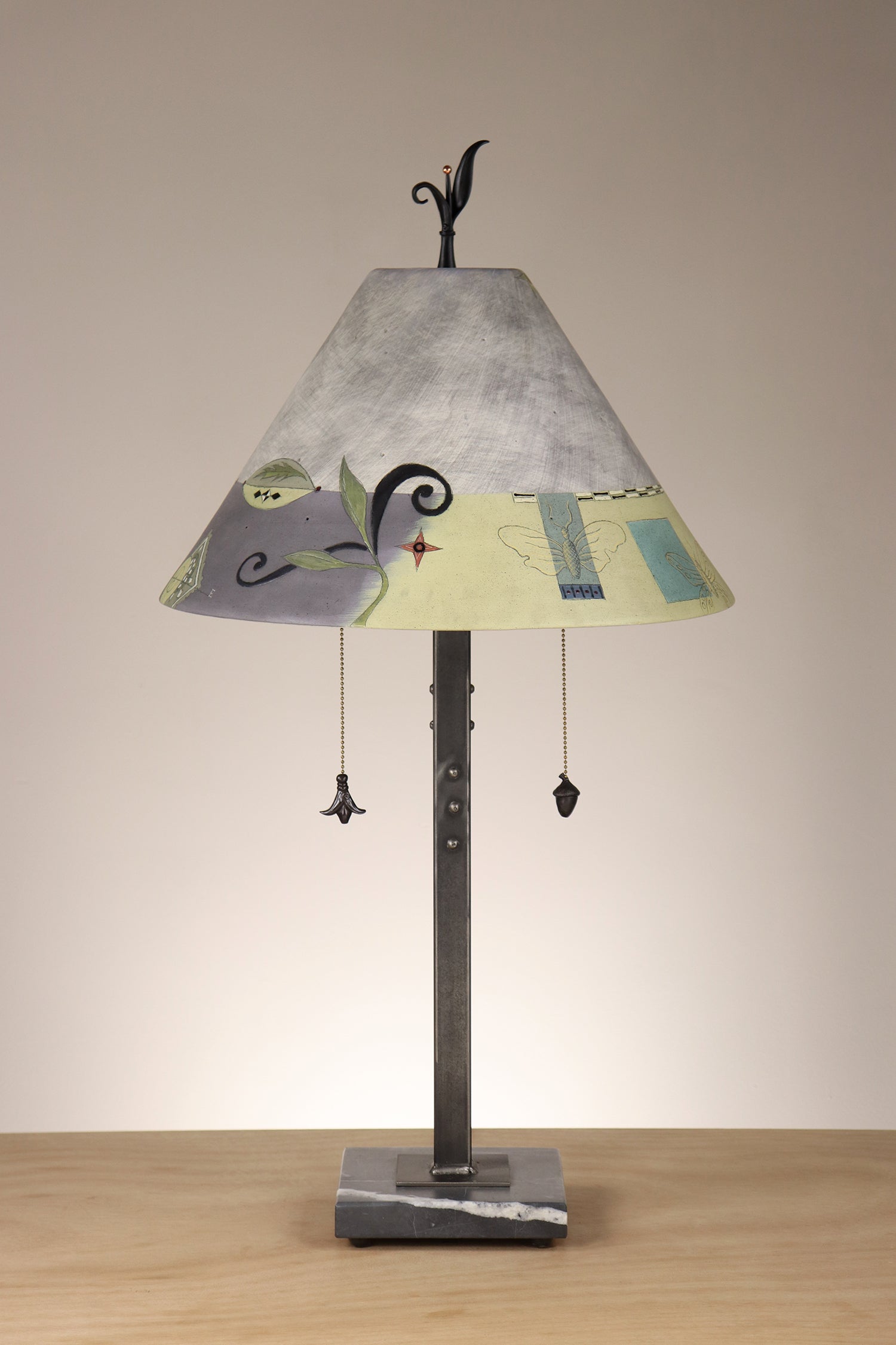 Janna Ugone & Co Floor Lamp Steel Table Lamp with Large Conical Ceramic Shade in English Border in Ash