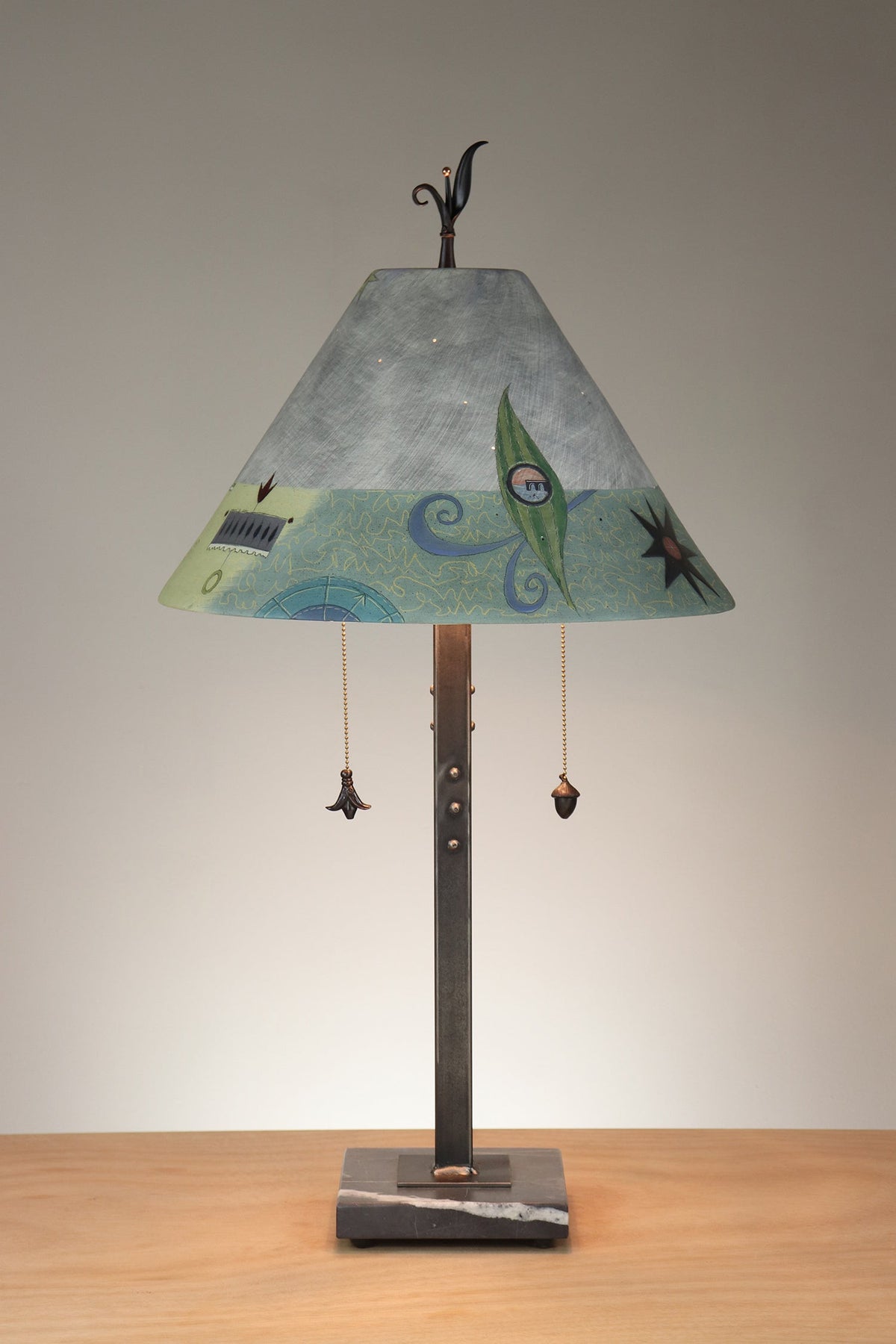 Janna Ugone &amp; Co Floor Lamp Steel Table Lamp with Large Conical Ceramic Shade in English Border in Ash