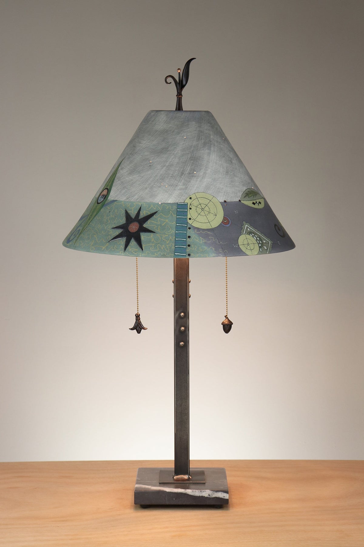 Janna Ugone &amp; Co Floor Lamp Steel Table Lamp with Large Conical Ceramic Shade in English Border in Ash