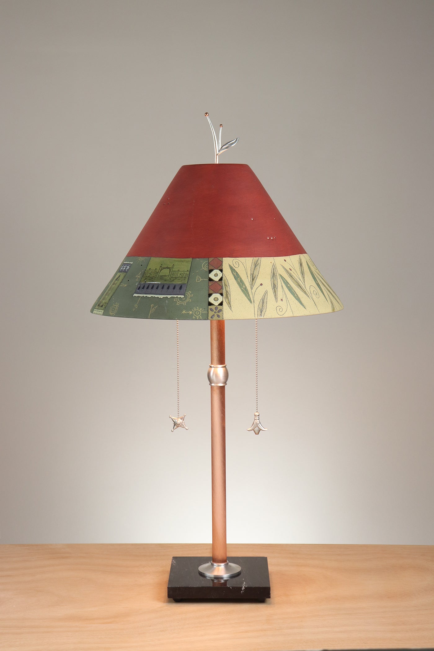 Janna Ugone & Co Floor Lamp Steel Table Lamp with Large Conical Ceramic Shade in Scenic Collage in Redwood