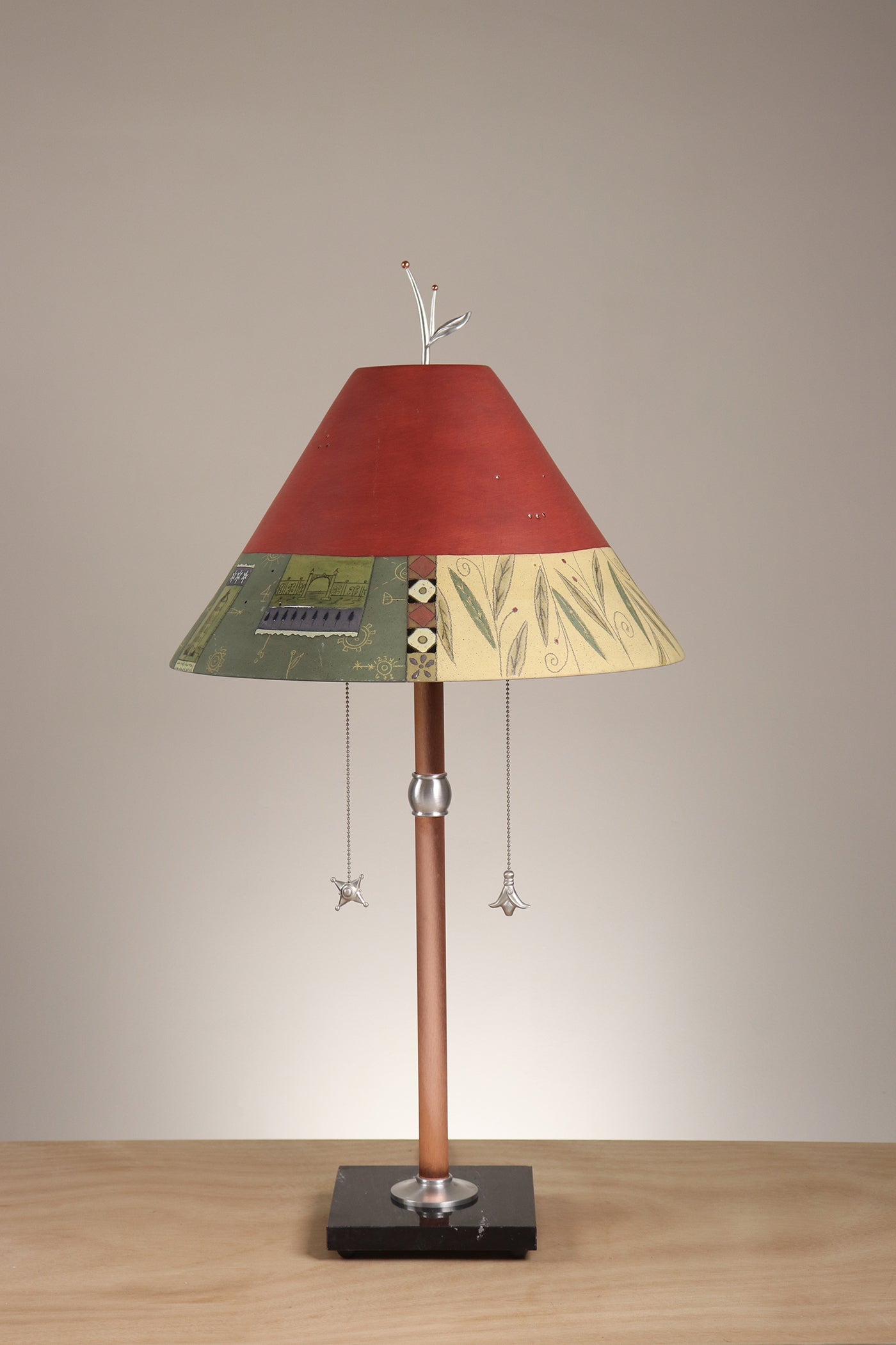 Janna Ugone & Co Floor Lamp Steel Table Lamp with Large Conical Ceramic Shade in Scenic Collage in Redwood