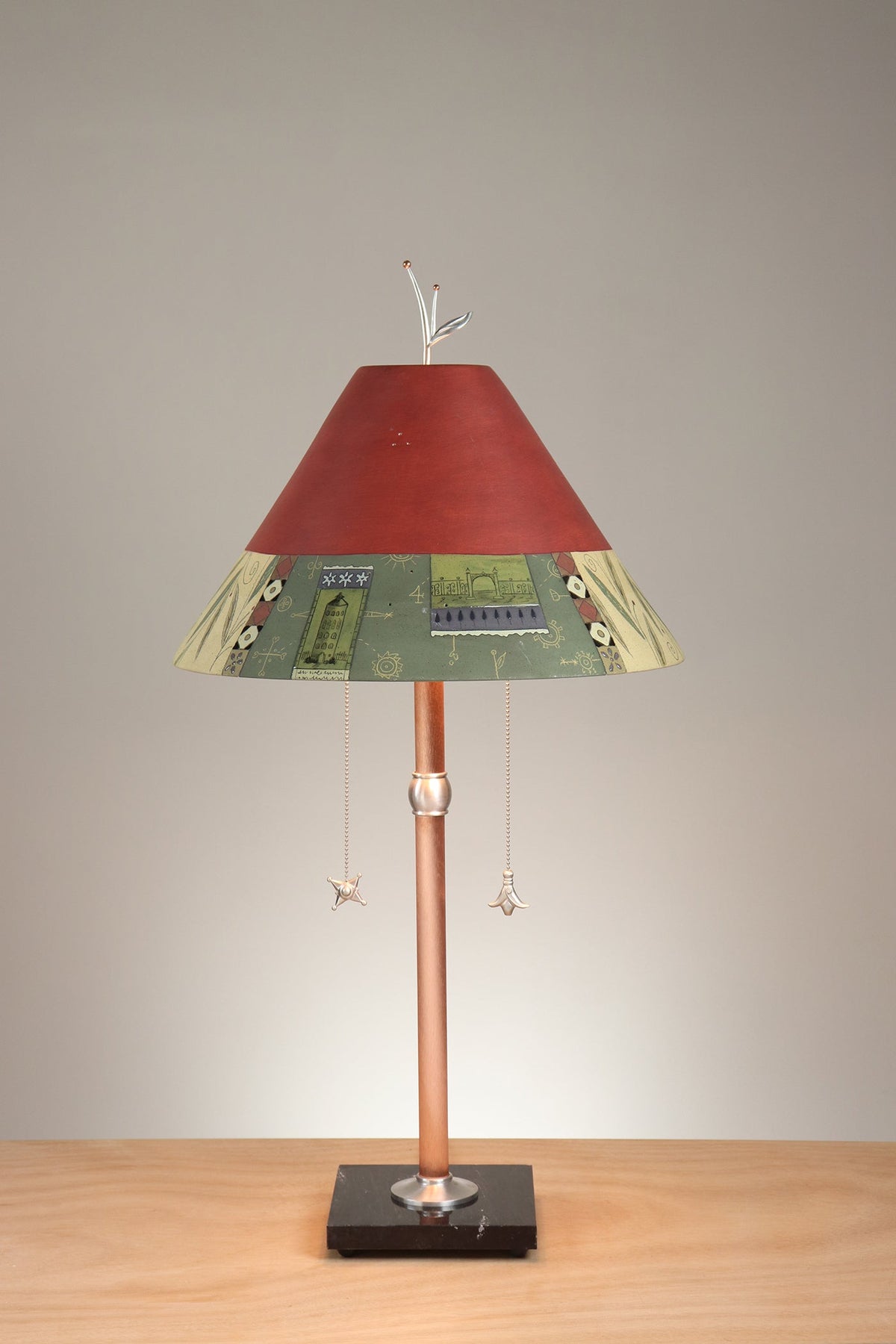 Janna Ugone &amp; Co Floor Lamp Steel Table Lamp with Large Conical Ceramic Shade in Scenic Collage in Redwood