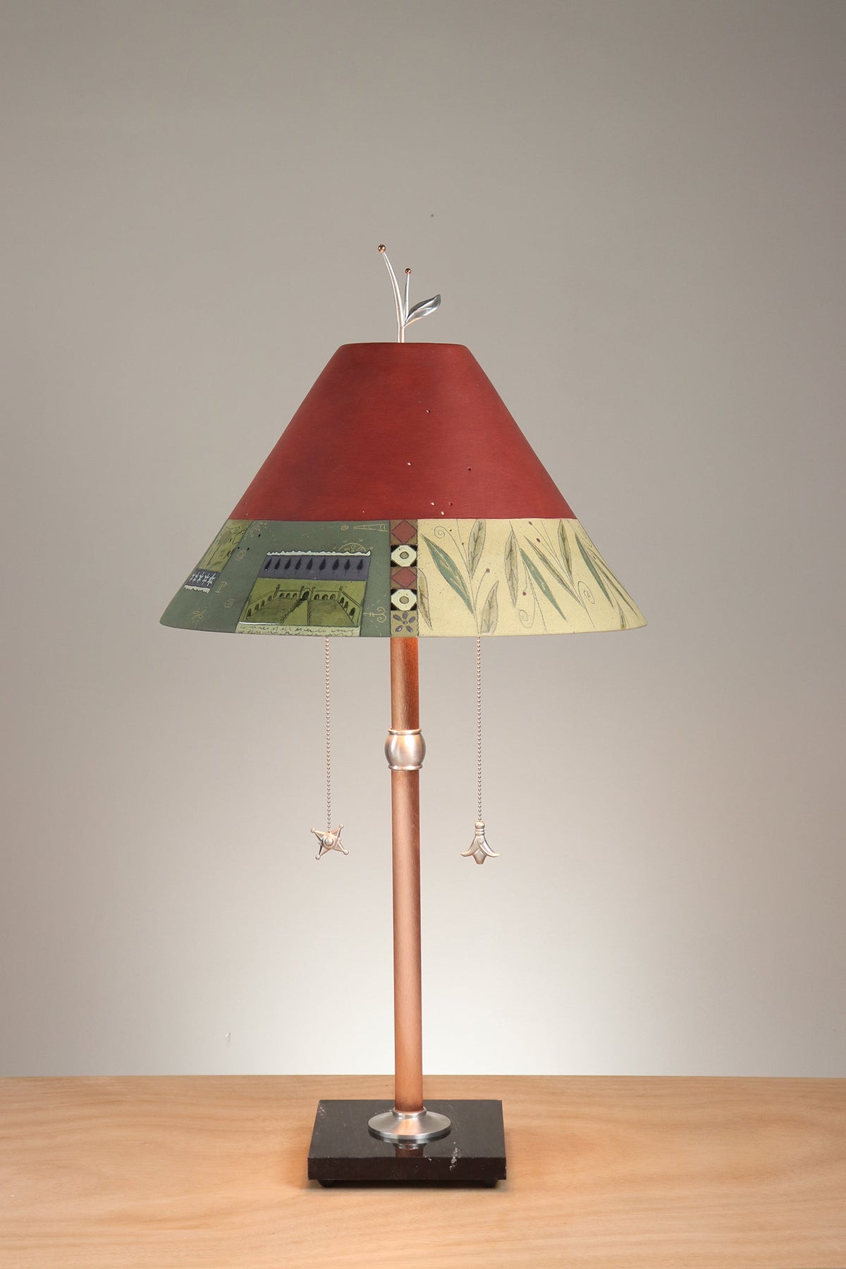 Janna Ugone &amp; Co Floor Lamp Steel Table Lamp with Large Conical Ceramic Shade in Scenic Collage in Redwood