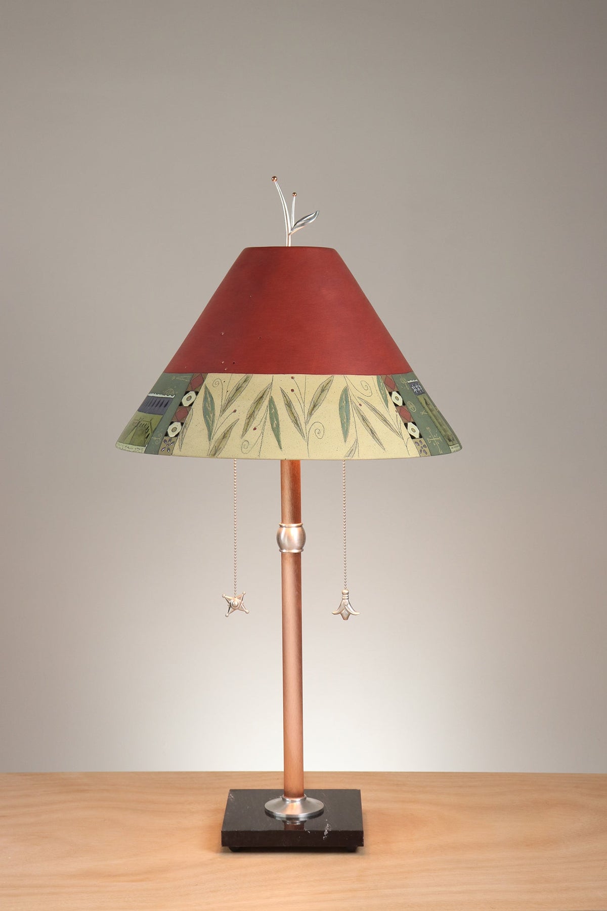 Janna Ugone &amp; Co Floor Lamp Steel Table Lamp with Large Conical Ceramic Shade in Scenic Collage in Redwood