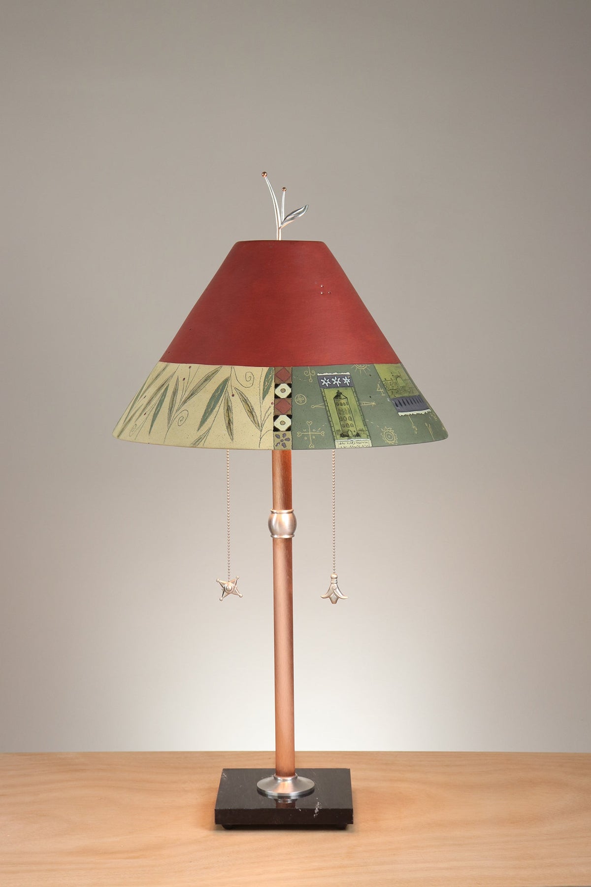 Janna Ugone &amp; Co Floor Lamp Steel Table Lamp with Large Conical Ceramic Shade in Scenic Collage in Redwood