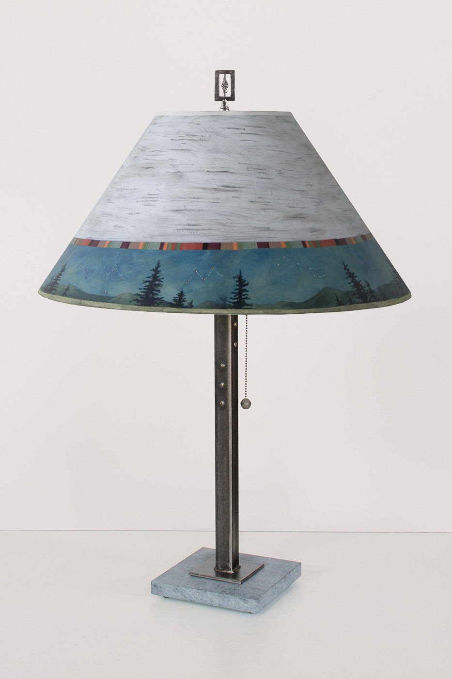 Steel Table Lamp with Large Conical Shade in Birch Midnight