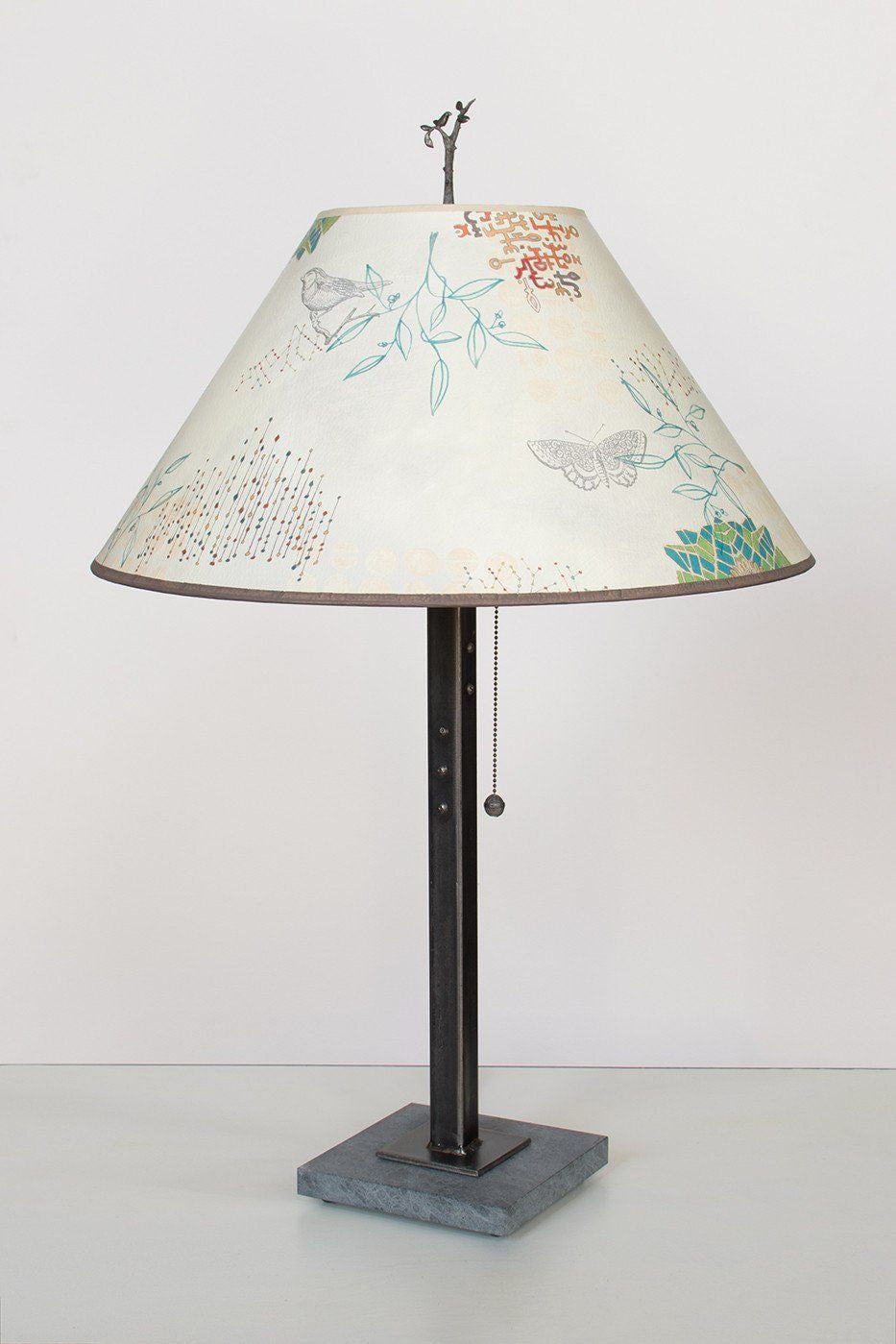 Steel Table Lamp with Large Conical Shade in Ecru Journey