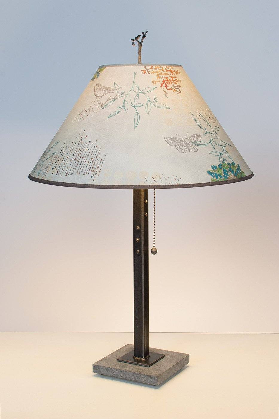 Steel Table Lamp with Large Conical Shade in Ecru Journey