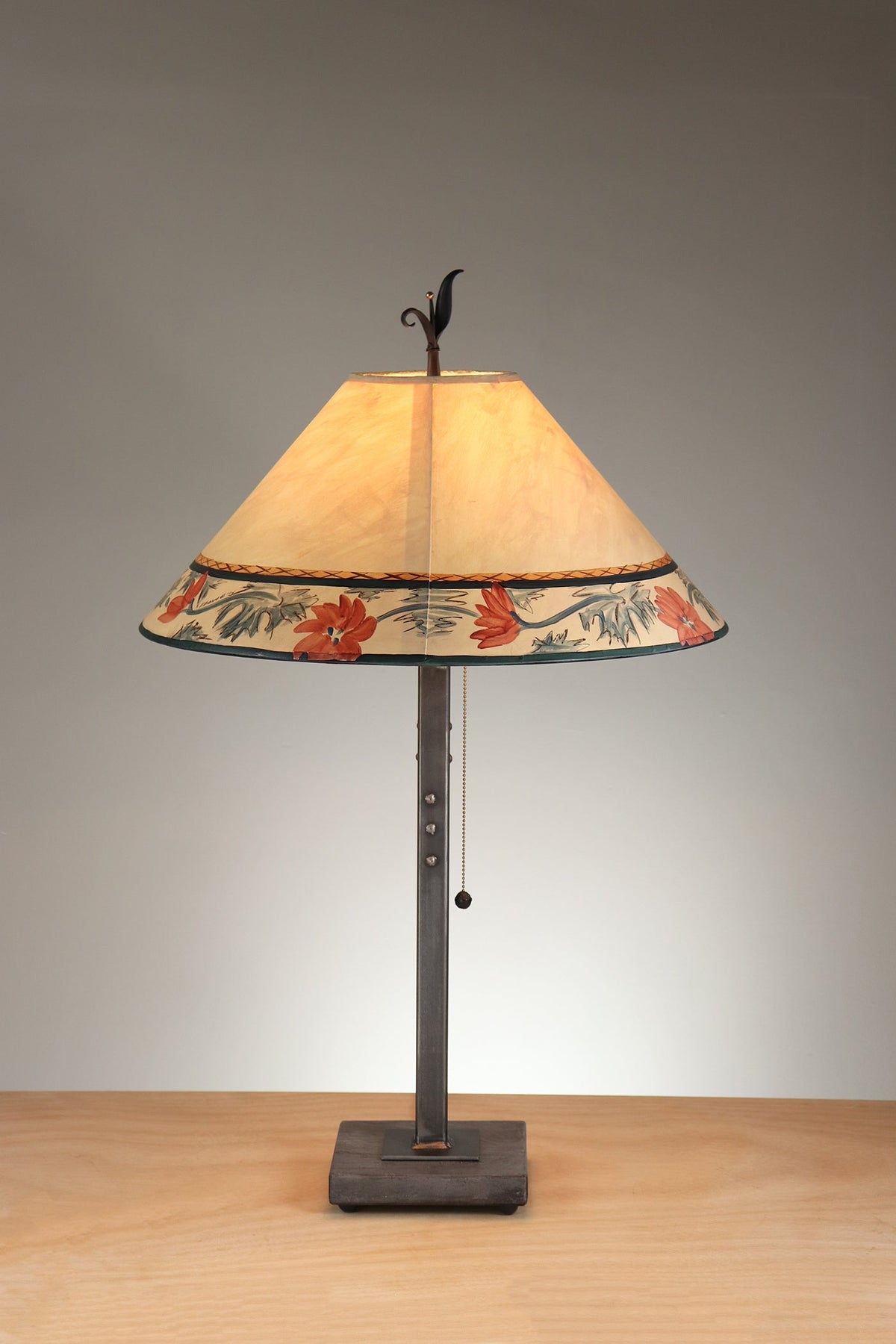 Janna Ugone &amp; Co Table Lamp Steel Table Lamp with Large Conical Shade in French Vine in Ecru