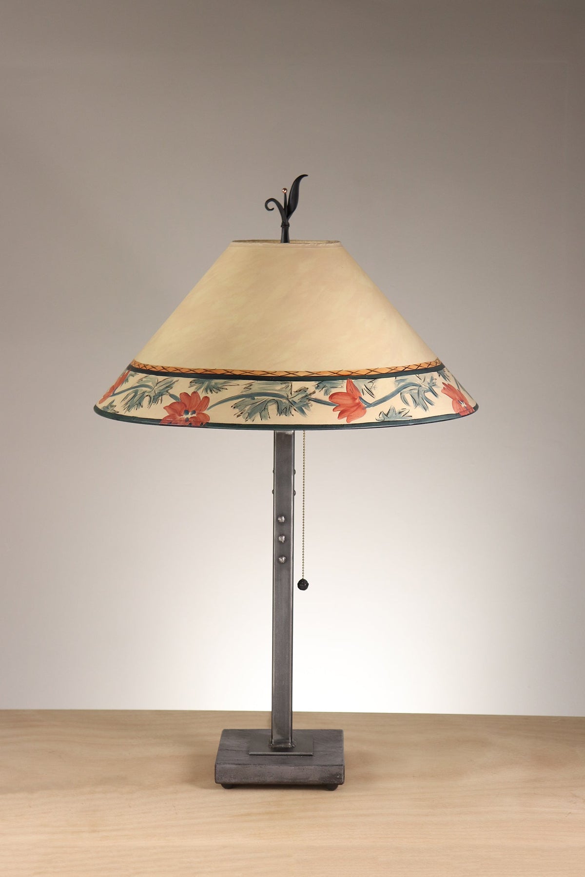 Janna Ugone &amp; Co Table Lamp Steel Table Lamp with Large Conical Shade in French Vine in Ecru