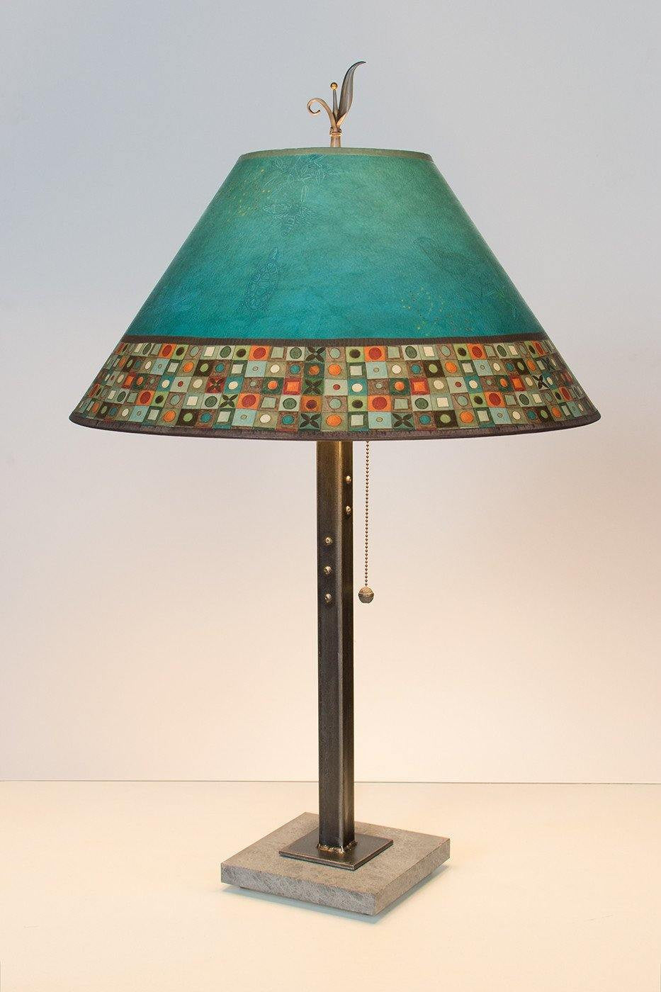 Janna Ugone &amp; Co Table Lamps Steel Table Lamp with Large Conical Shade in Jade Mosaic