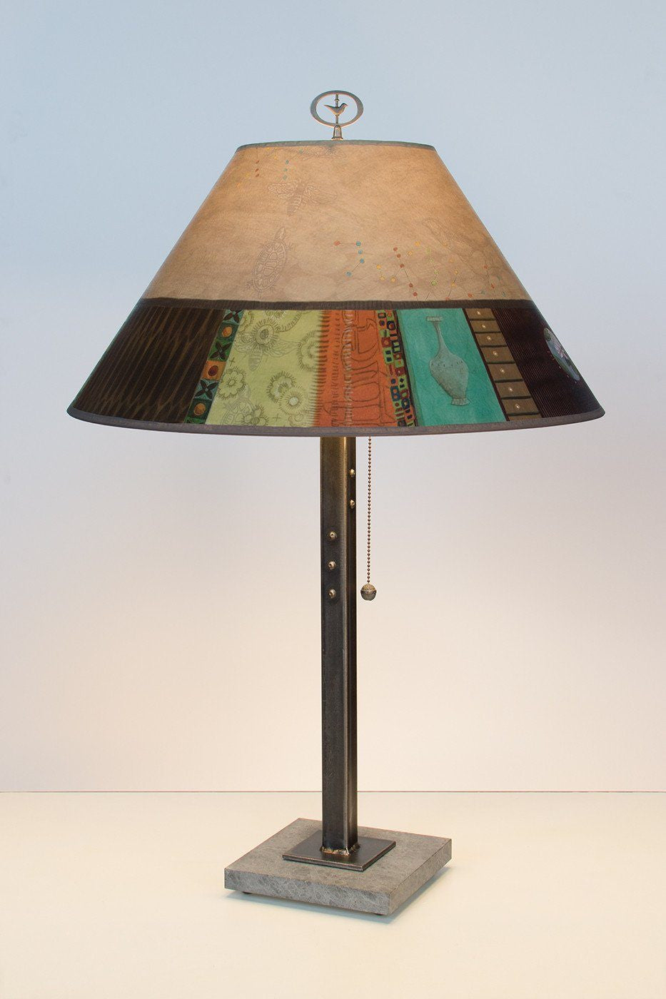 Janna Ugone & Co Table Lamps Steel Table Lamp with Large Conical Shade in Linen Match