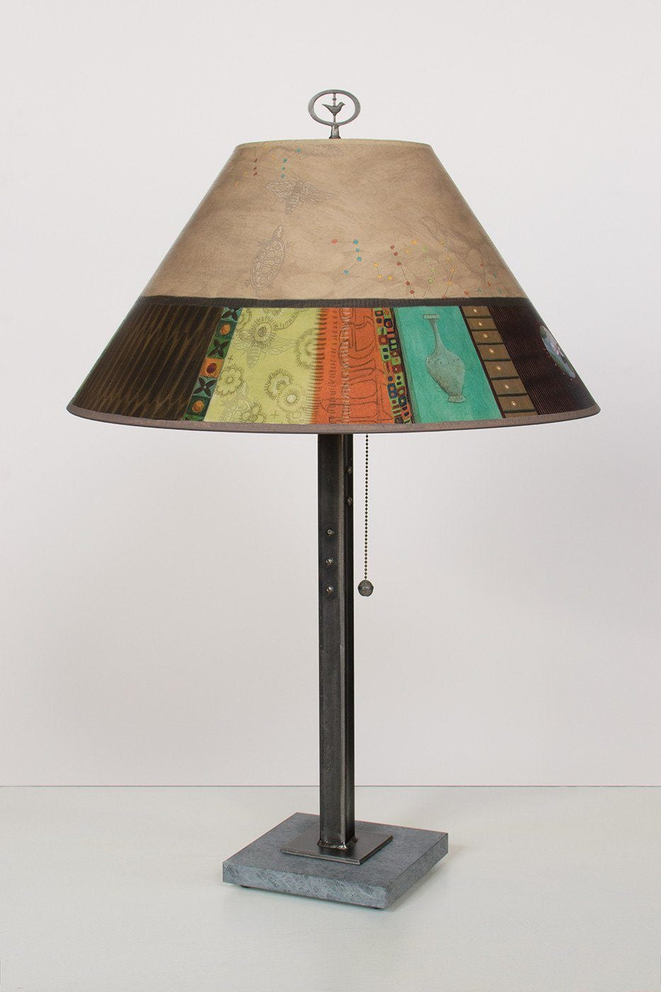 Janna Ugone &amp; Co Table Lamps Steel Table Lamp with Large Conical Shade in Linen Match