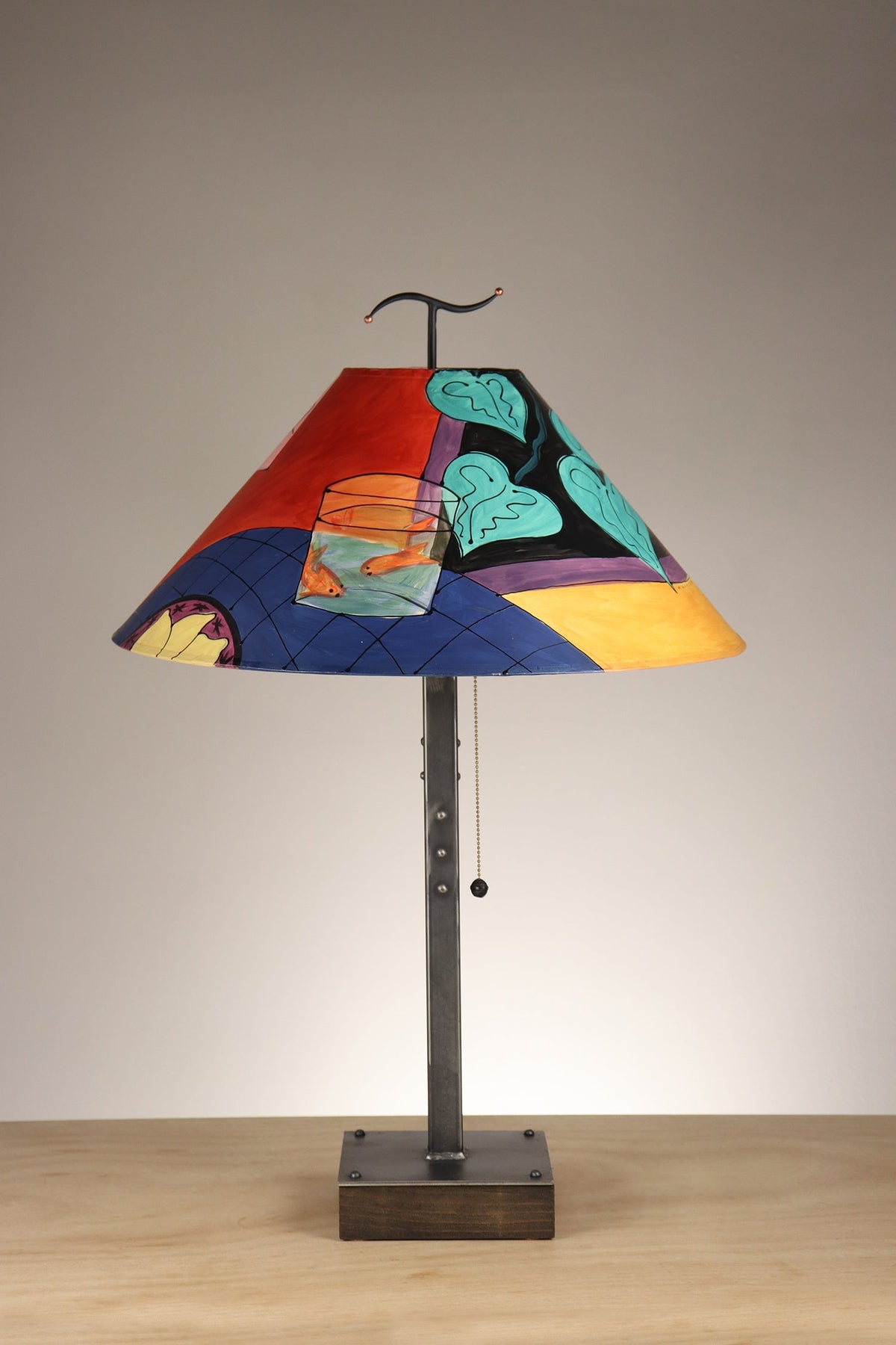 Janna Ugone &amp; Co Table Lamp Steel Table Lamp with Large Conical Shade in Matisse Goldfish