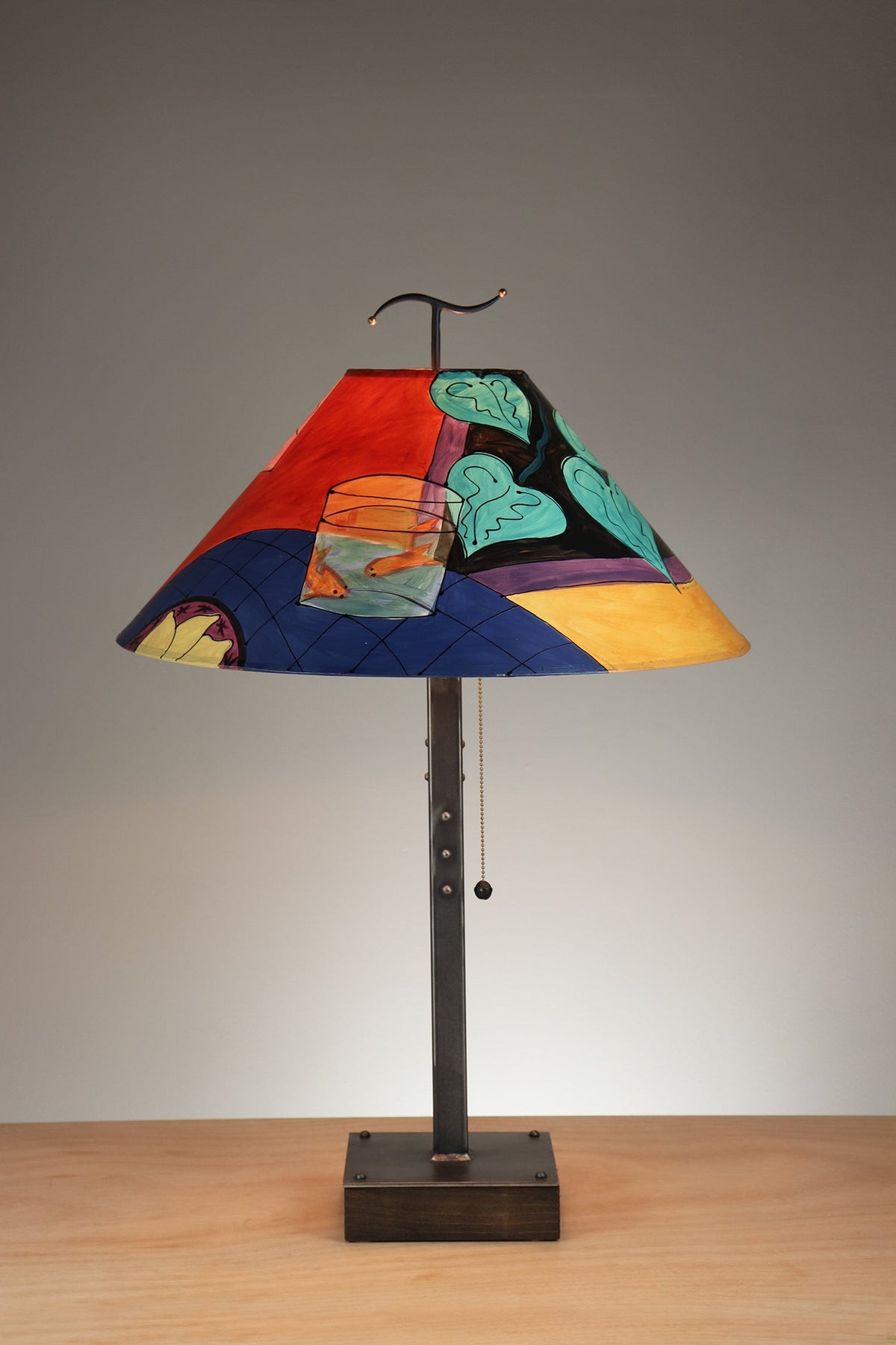 Janna Ugone &amp; Co Table Lamp Steel Table Lamp with Large Conical Shade in Matisse Goldfish