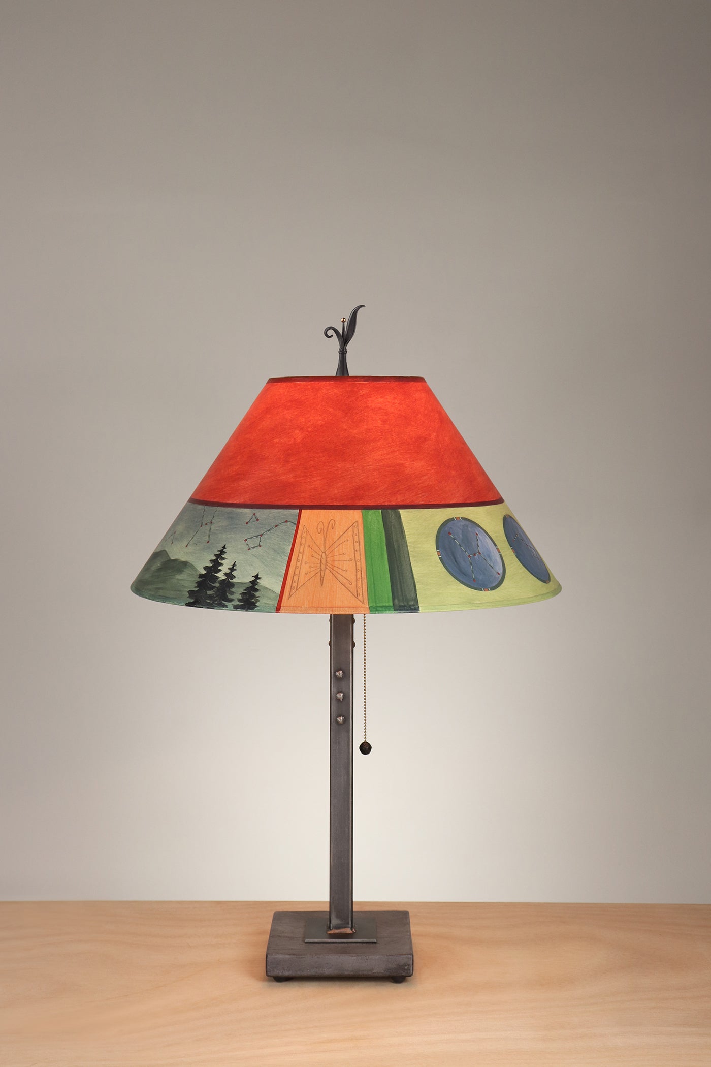Janna Ugone & Co Table Lamp Steel Table Lamp with Large Conical Shade in Midnight Dreams in Crimson