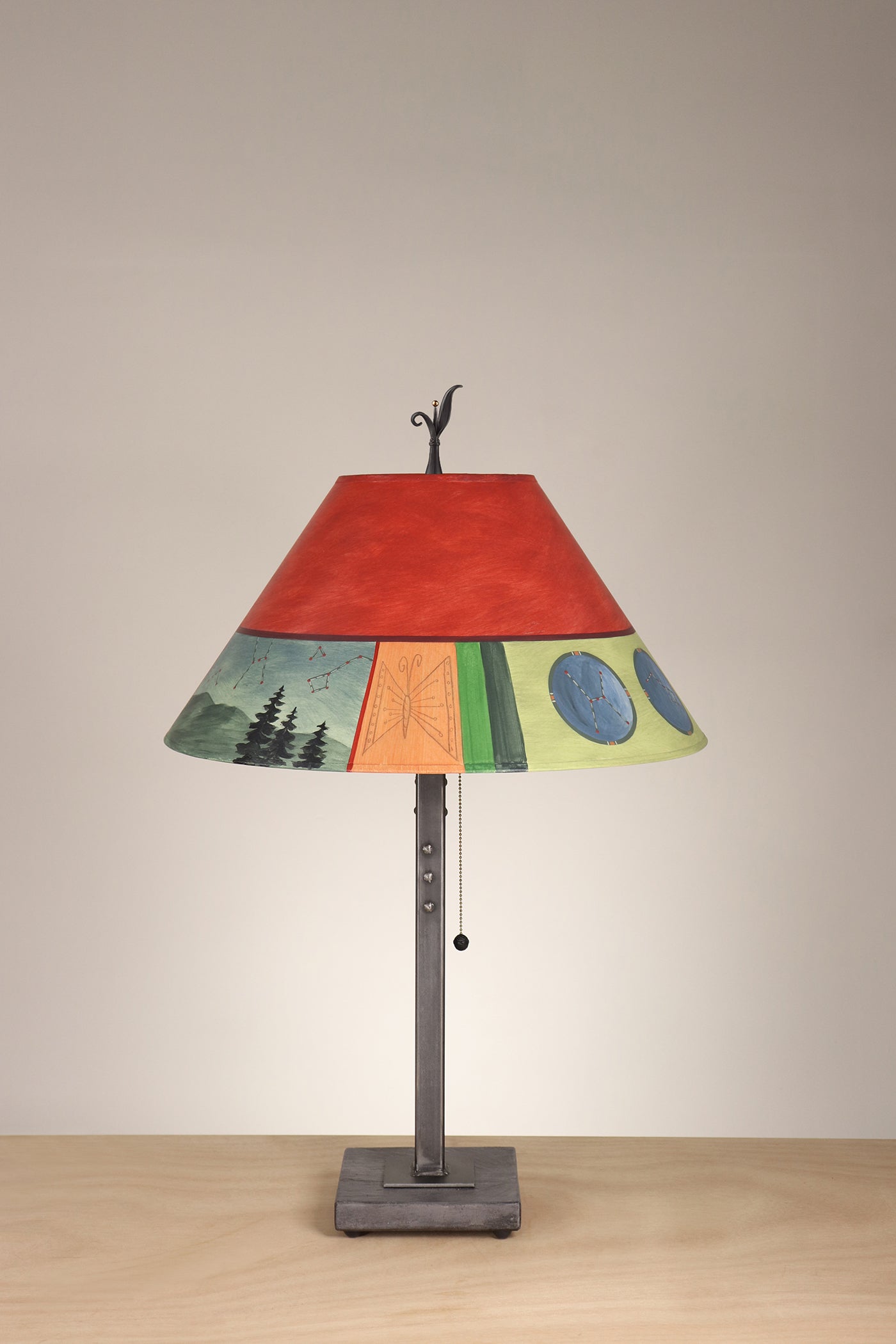 Janna Ugone & Co Table Lamp Steel Table Lamp with Large Conical Shade in Midnight Dreams in Crimson