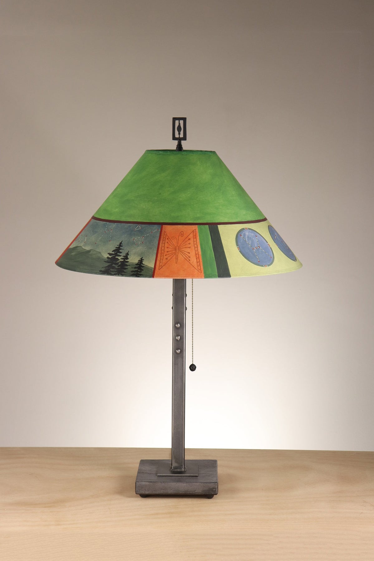 Janna Ugone &amp; Co Table Lamp Steel Table Lamp with Large Conical Shade in Midnight Dreams in Fiddlehead