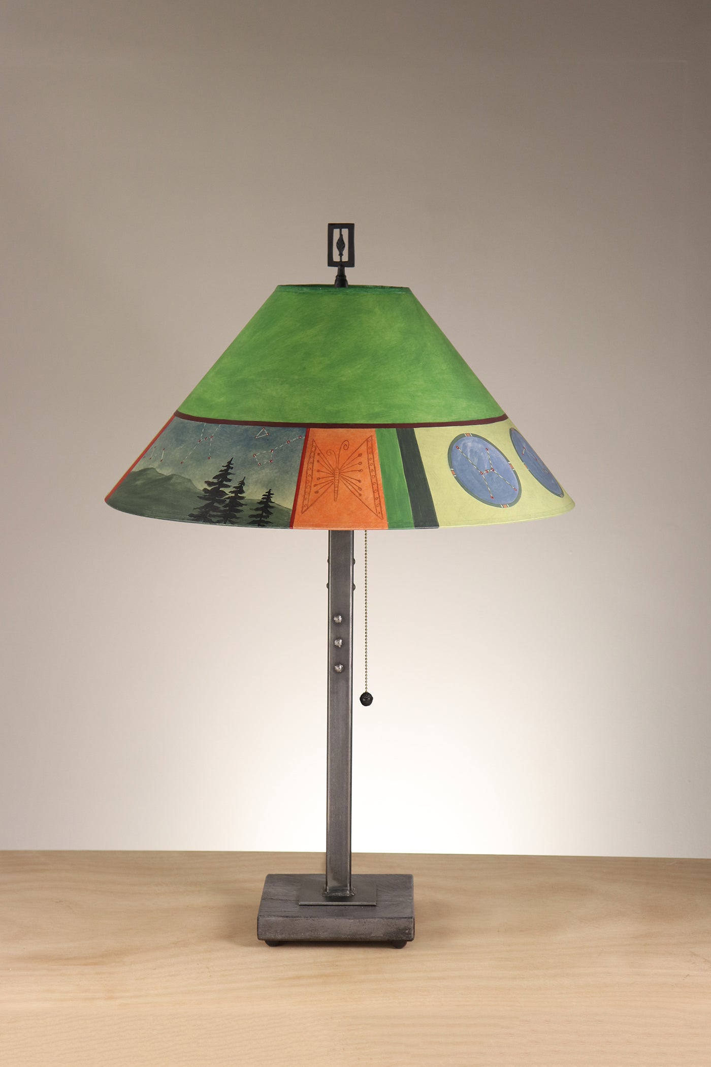 Janna Ugone & Co Table Lamp Steel Table Lamp with Large Conical Shade in Midnight Dreams in Fiddlehead