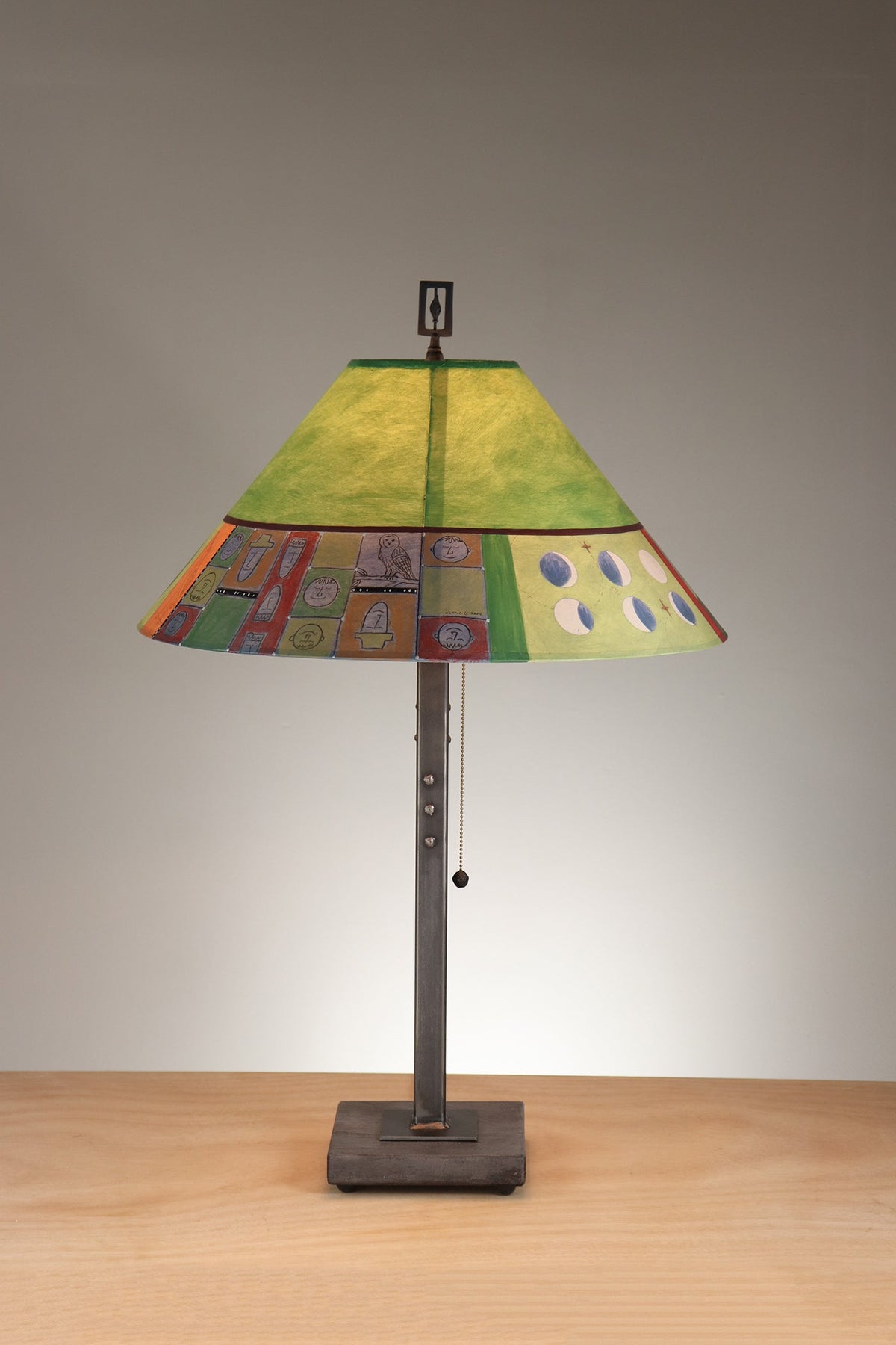 Janna Ugone &amp; Co Table Lamp Steel Table Lamp with Large Conical Shade in Midnight Dreams in Fiddlehead