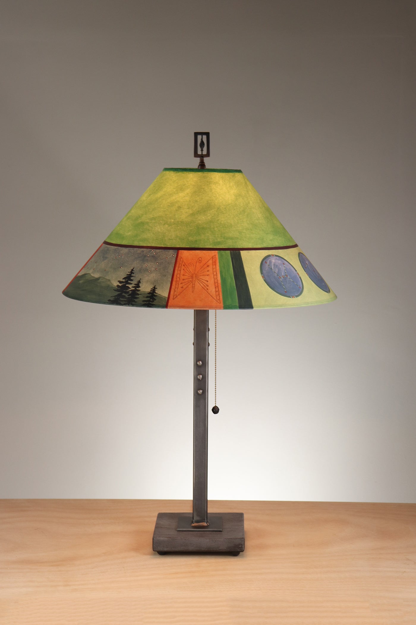 Janna Ugone & Co Table Lamp Steel Table Lamp with Large Conical Shade in Midnight Dreams in Fiddlehead