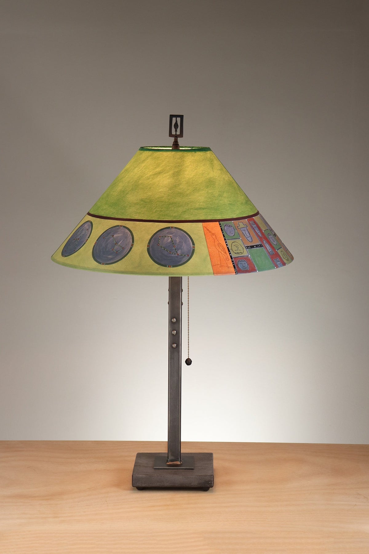 Janna Ugone &amp; Co Table Lamp Steel Table Lamp with Large Conical Shade in Midnight Dreams in Fiddlehead