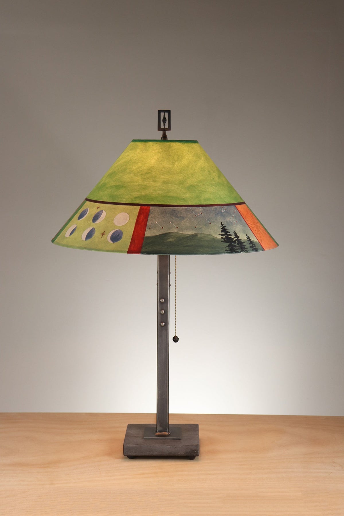 Janna Ugone &amp; Co Table Lamp Steel Table Lamp with Large Conical Shade in Midnight Dreams in Fiddlehead