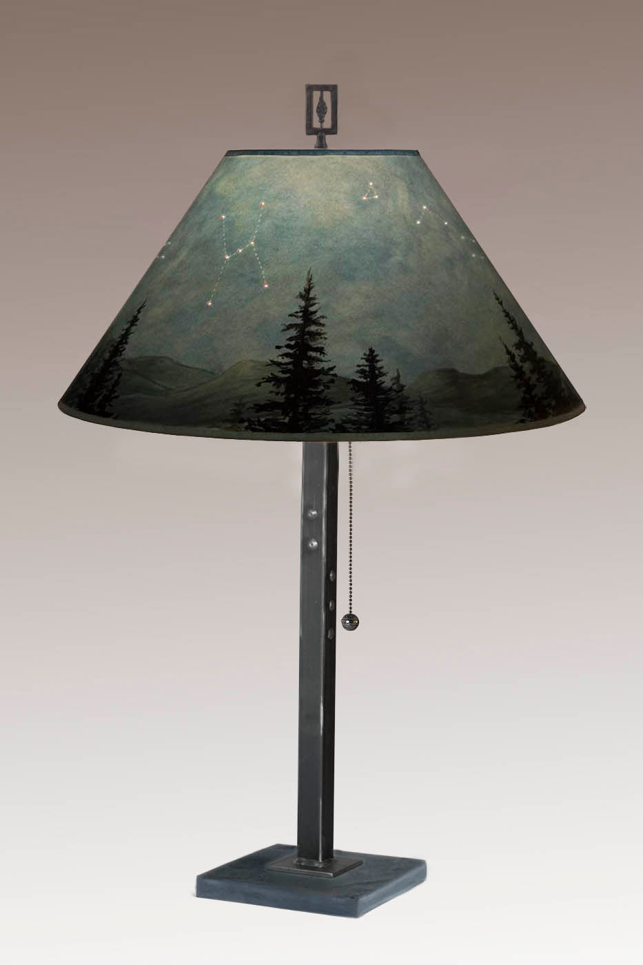 Steel Table Lamp with Large Conical Shade in Midnight Sky